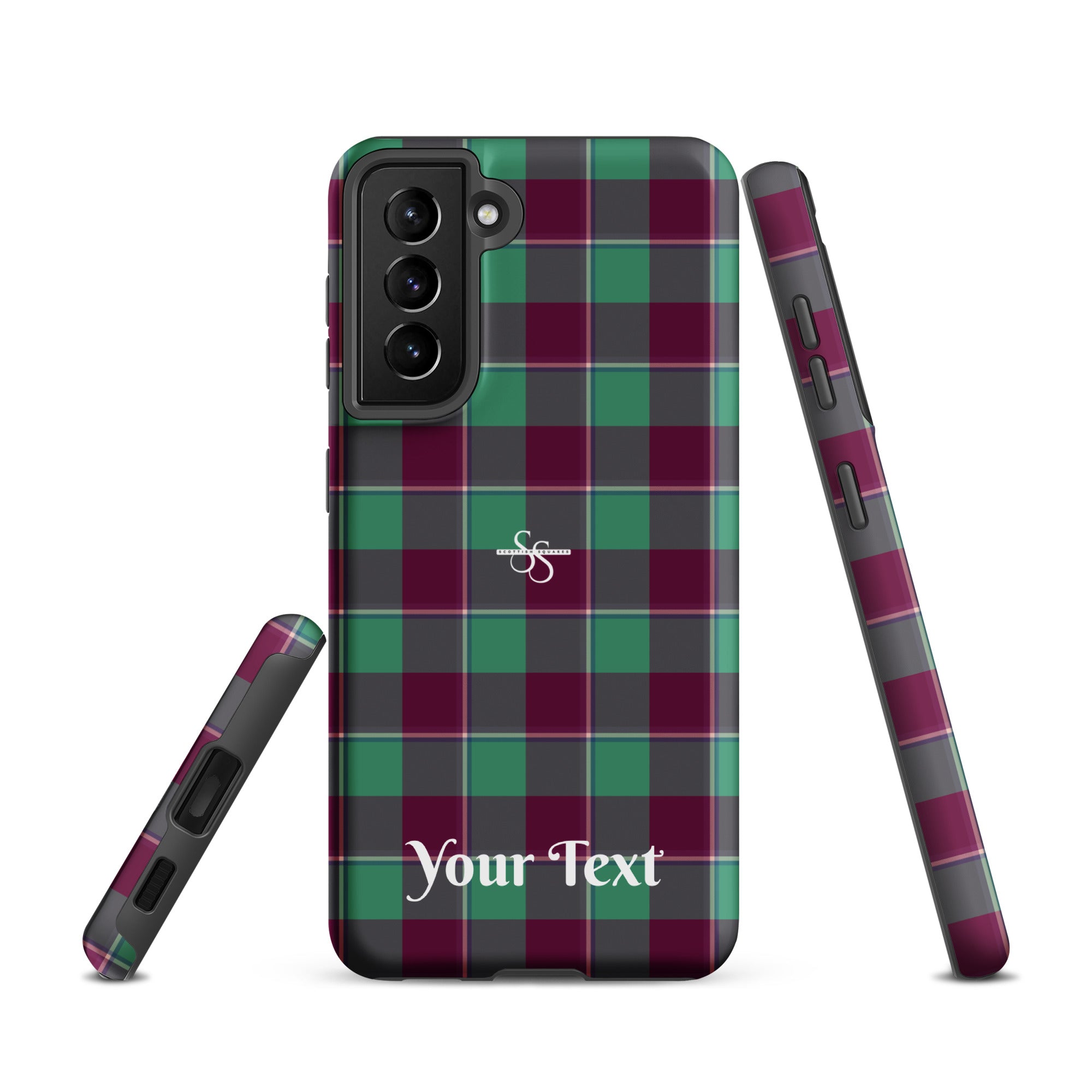 Personalized Ocean Green and Mulberry Wood Plaid Samsung Tough Case - Scottish Squares