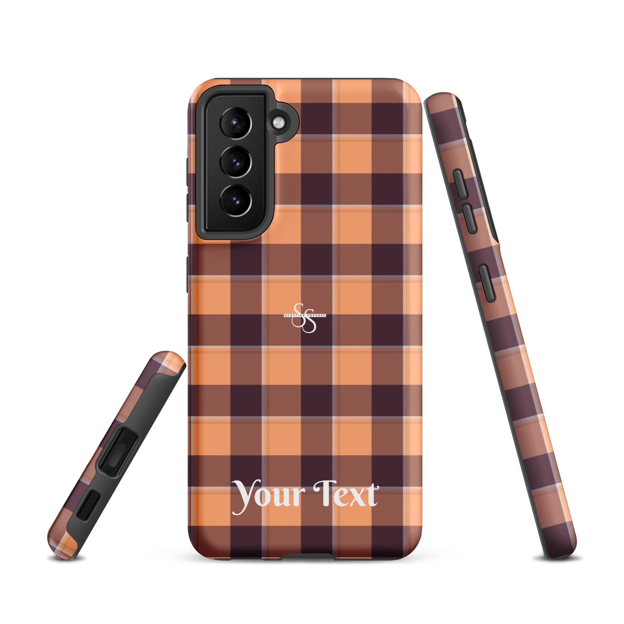 Personalized Hit Pink and Livid Brown Plaid Samsung Tough Case - Scottish Squares