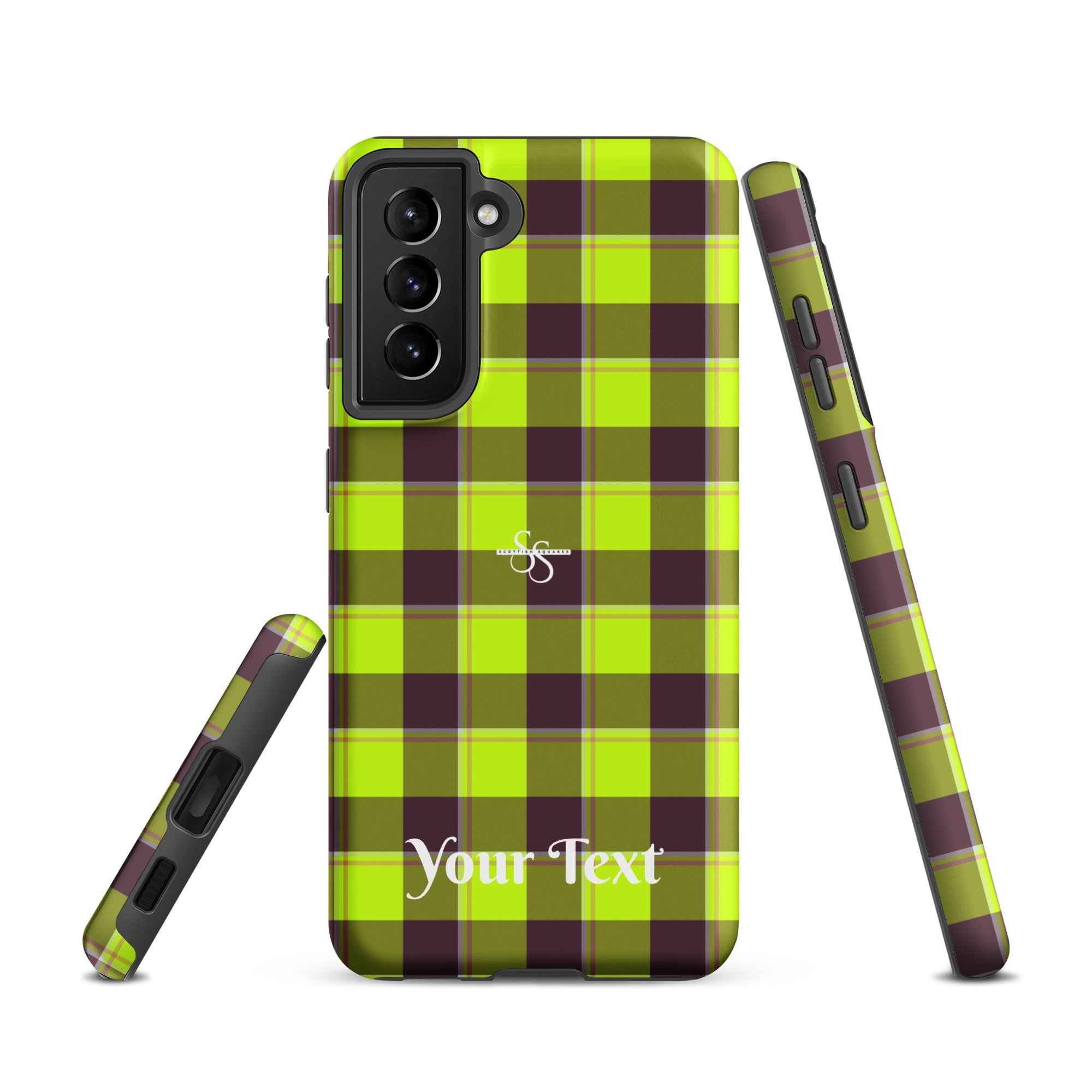 Personalized Electric Lime and Livid Brown Plaid Samsung Tough Case - Scottish Squares