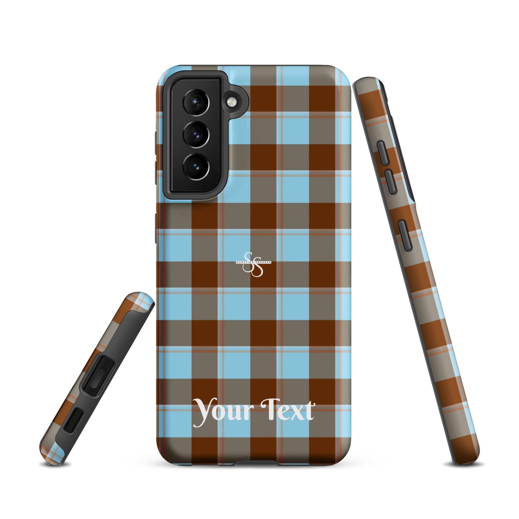 Personalized Blizzard Blue and Livid Brown Plaid Samsung Tough Case - Scottish Squares