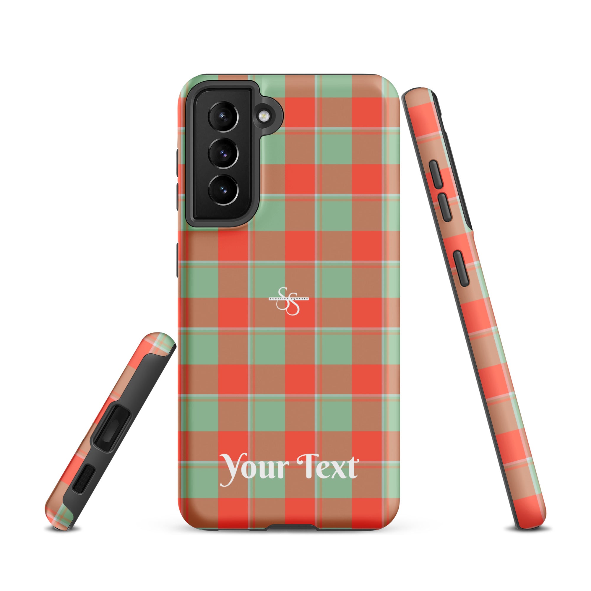 Personalized Spring Rain and Persimmon Plaid Samsung Tough Case - Scottish Squares