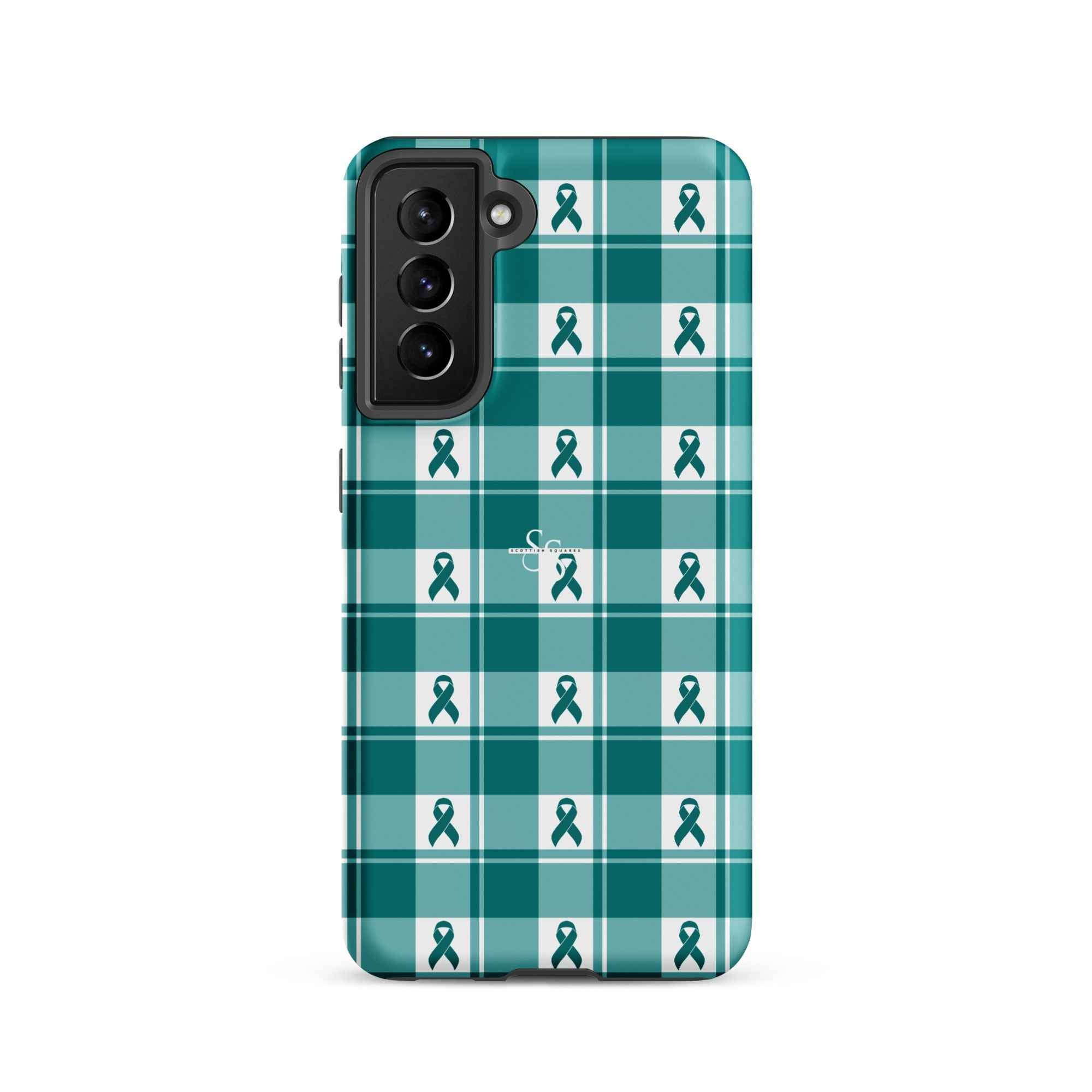 Tough Case for Samsung Cervical Cancer Awareness Plaid, Teal Ribbon, Supportive Gift Samsung Galaxy S21 - Scottish Squares
