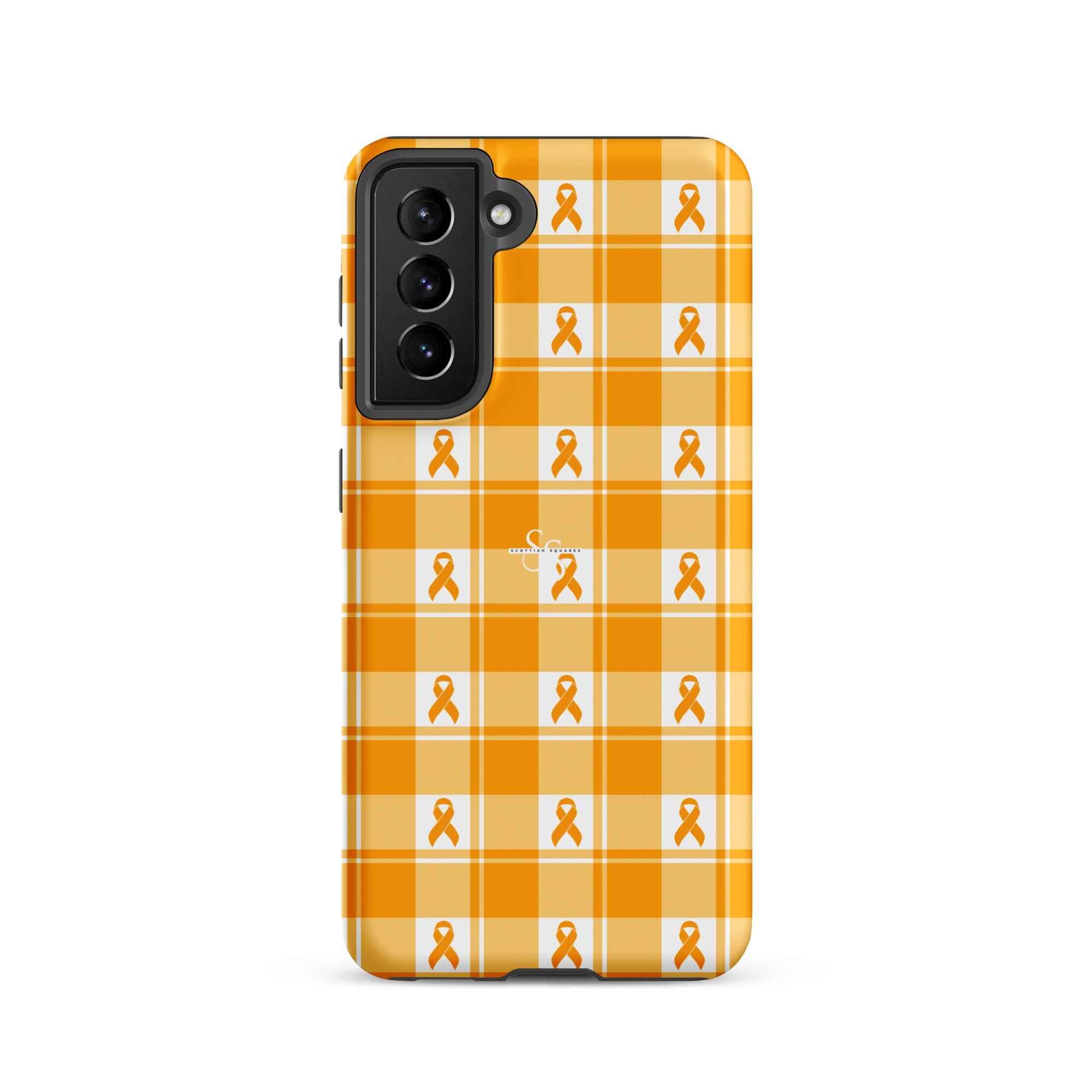 Tough Case for Samsung Kidney Cancer Awareness Plaid, Orange Ribbon, Supportive Gift Samsung Galaxy S21 - Scottish Squares