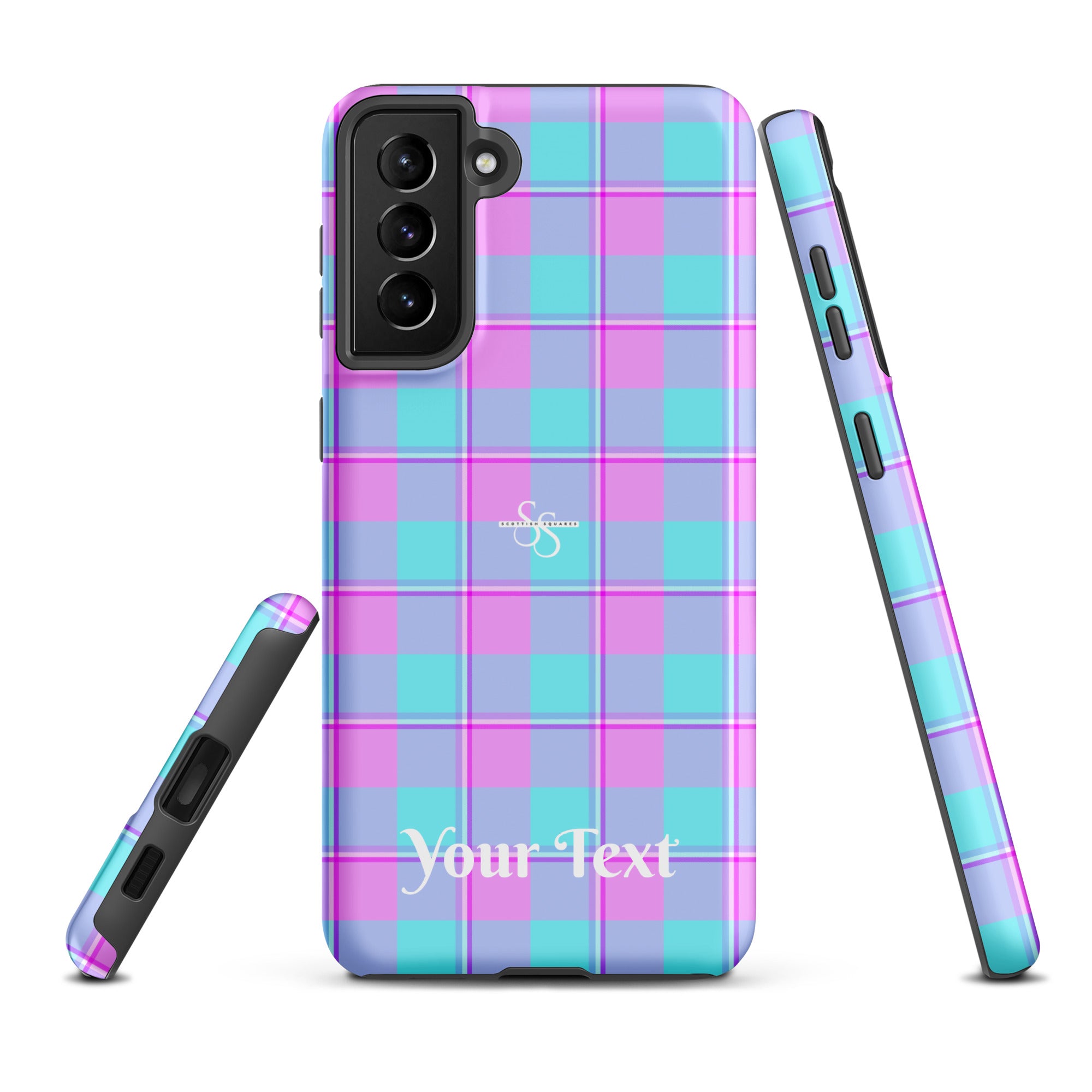 Personalized Mauve and Coastal Mist Plaid Samsung Tough Case - Scottish Squares