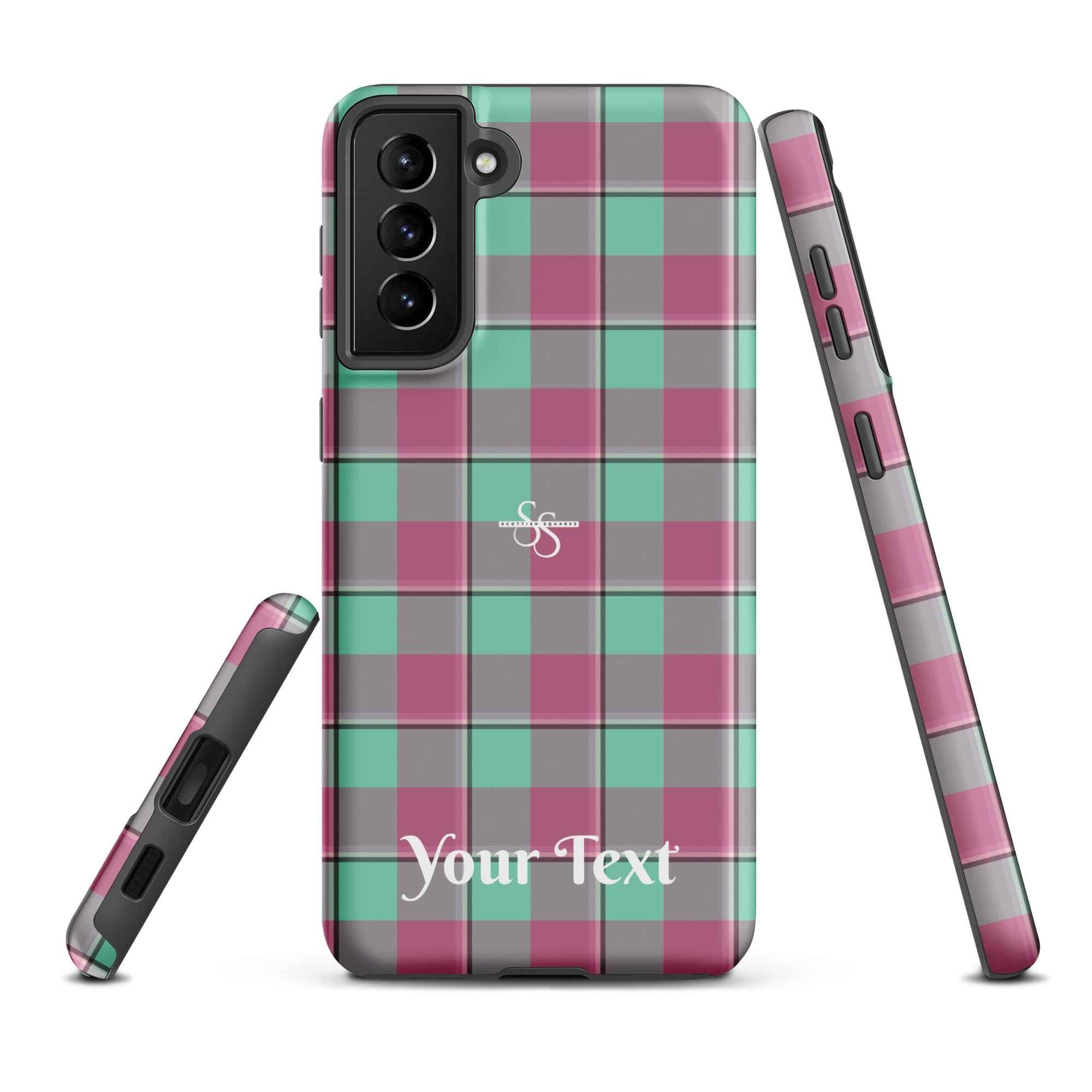 Personalized Vista Blue and Turkish Rose Plaid Samsung Tough Case - Scottish Squares