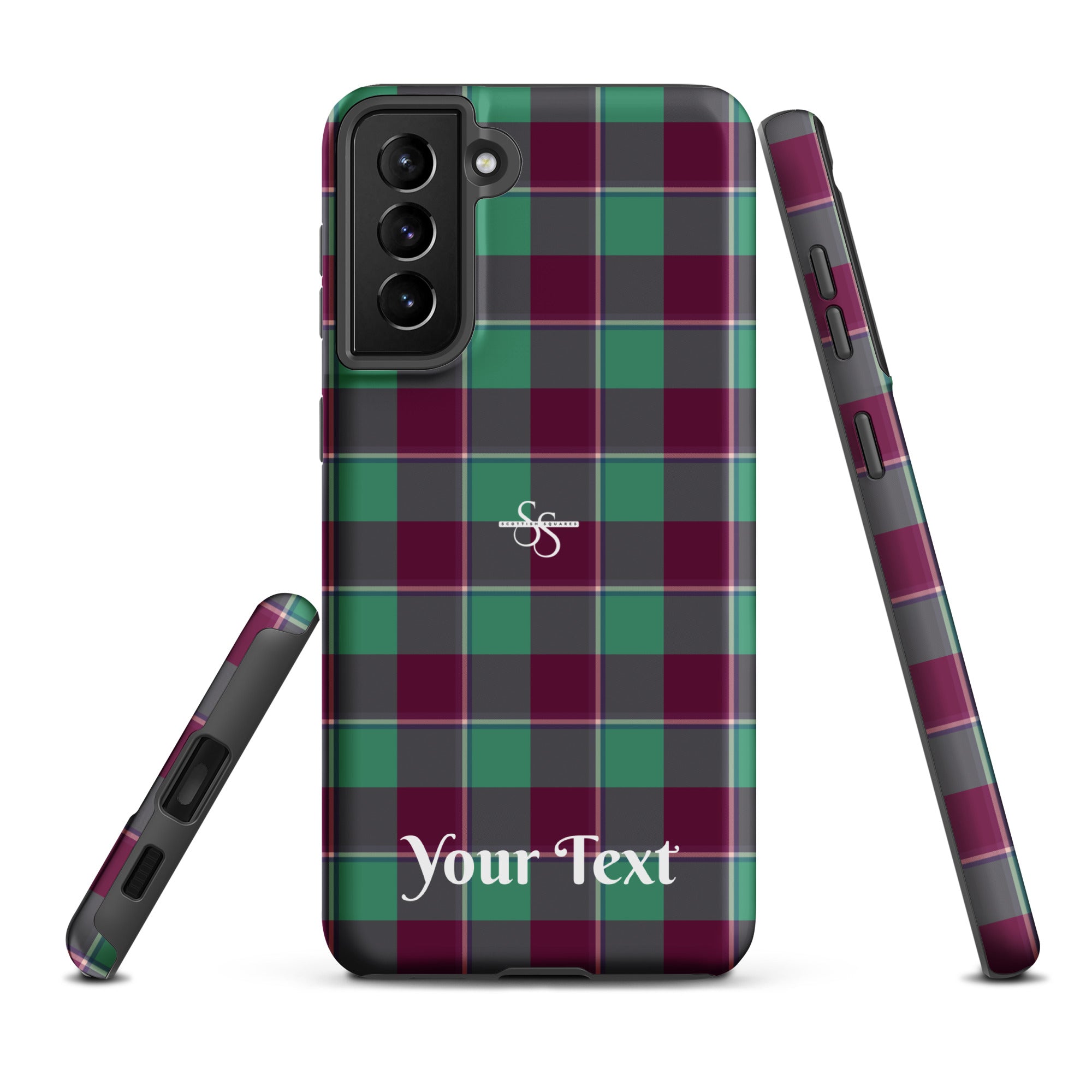 Personalized Ocean Green and Mulberry Wood Plaid Samsung Tough Case - Scottish Squares