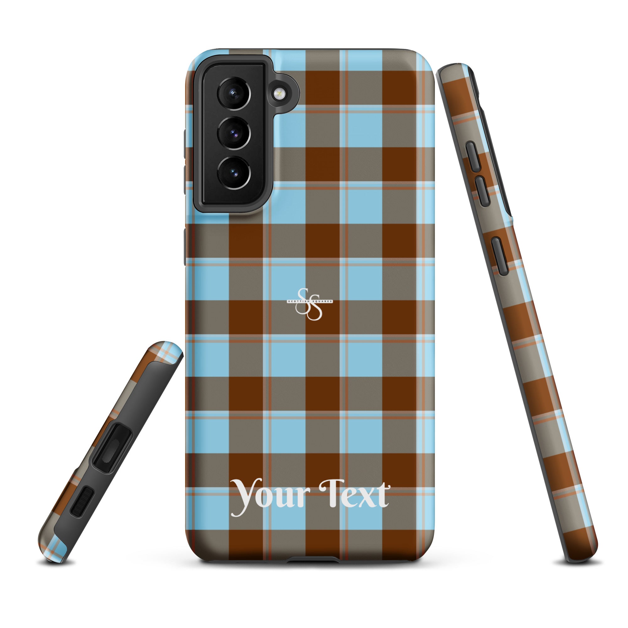 Personalized Blizzard Blue and Livid Brown Plaid Samsung Tough Case - Scottish Squares