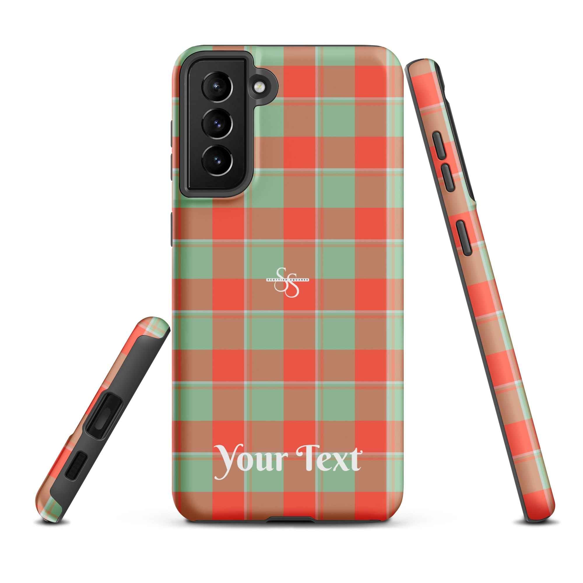 Personalized Spring Rain and Persimmon Plaid Samsung Tough Case - Scottish Squares