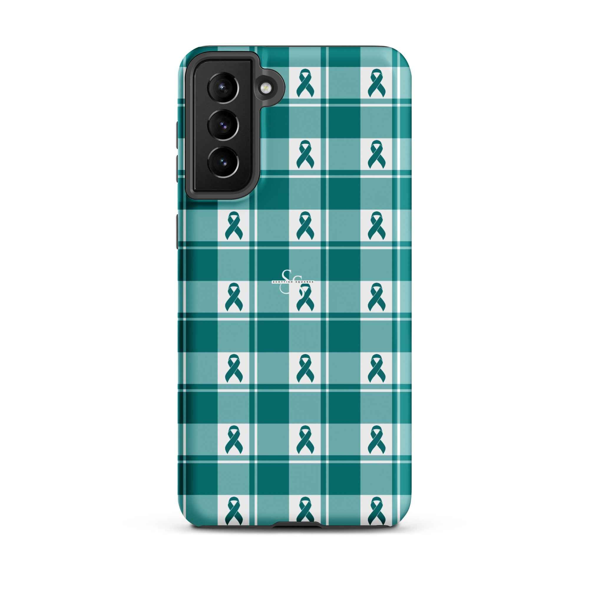 Tough Case for Samsung Cervical Cancer Awareness Plaid, Teal Ribbon, Supportive Gift Samsung Galaxy S21 Plus - Scottish Squares