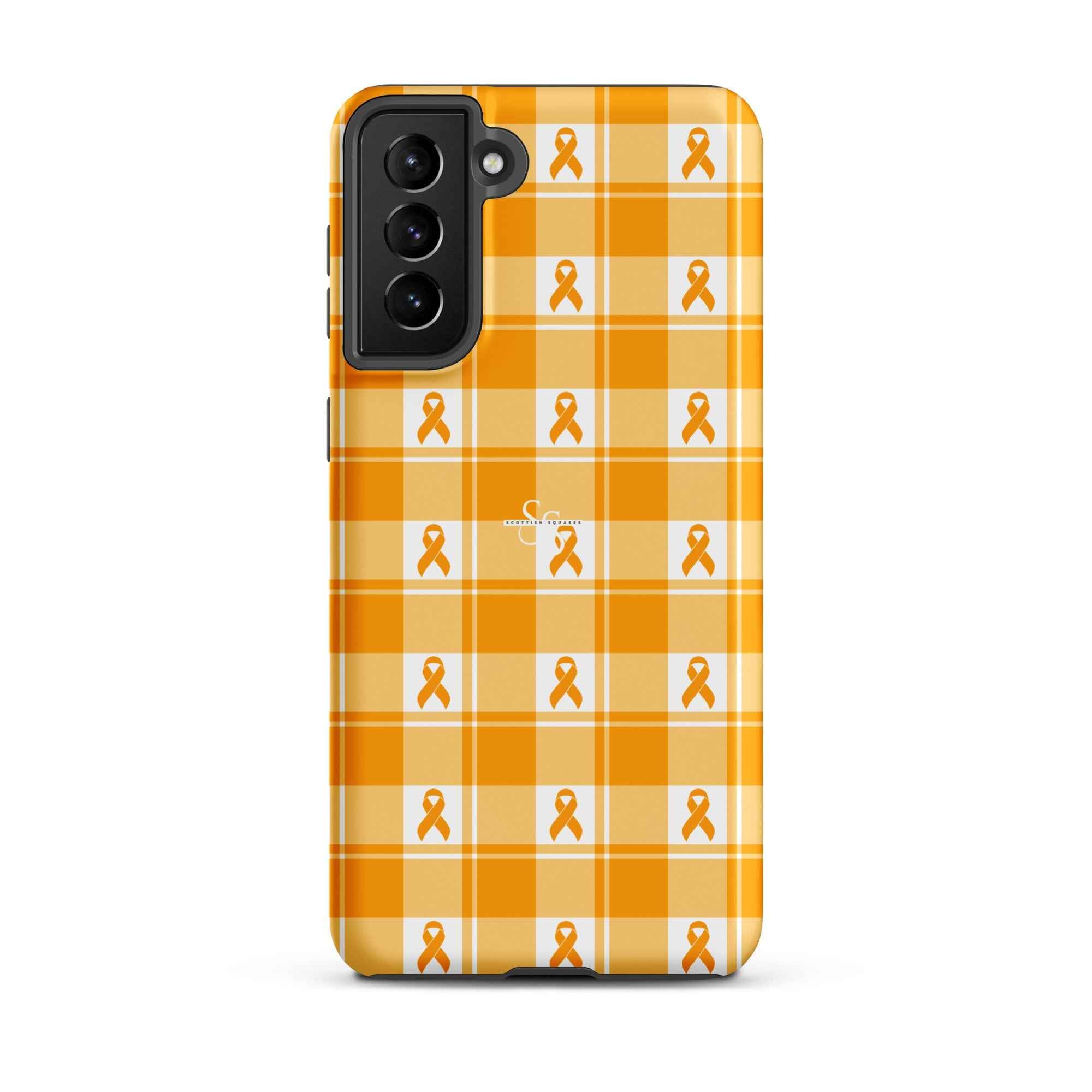 Tough Case for Samsung Kidney Cancer Awareness Plaid, Orange Ribbon, Supportive Gift Samsung Galaxy S21 Plus - Scottish Squares