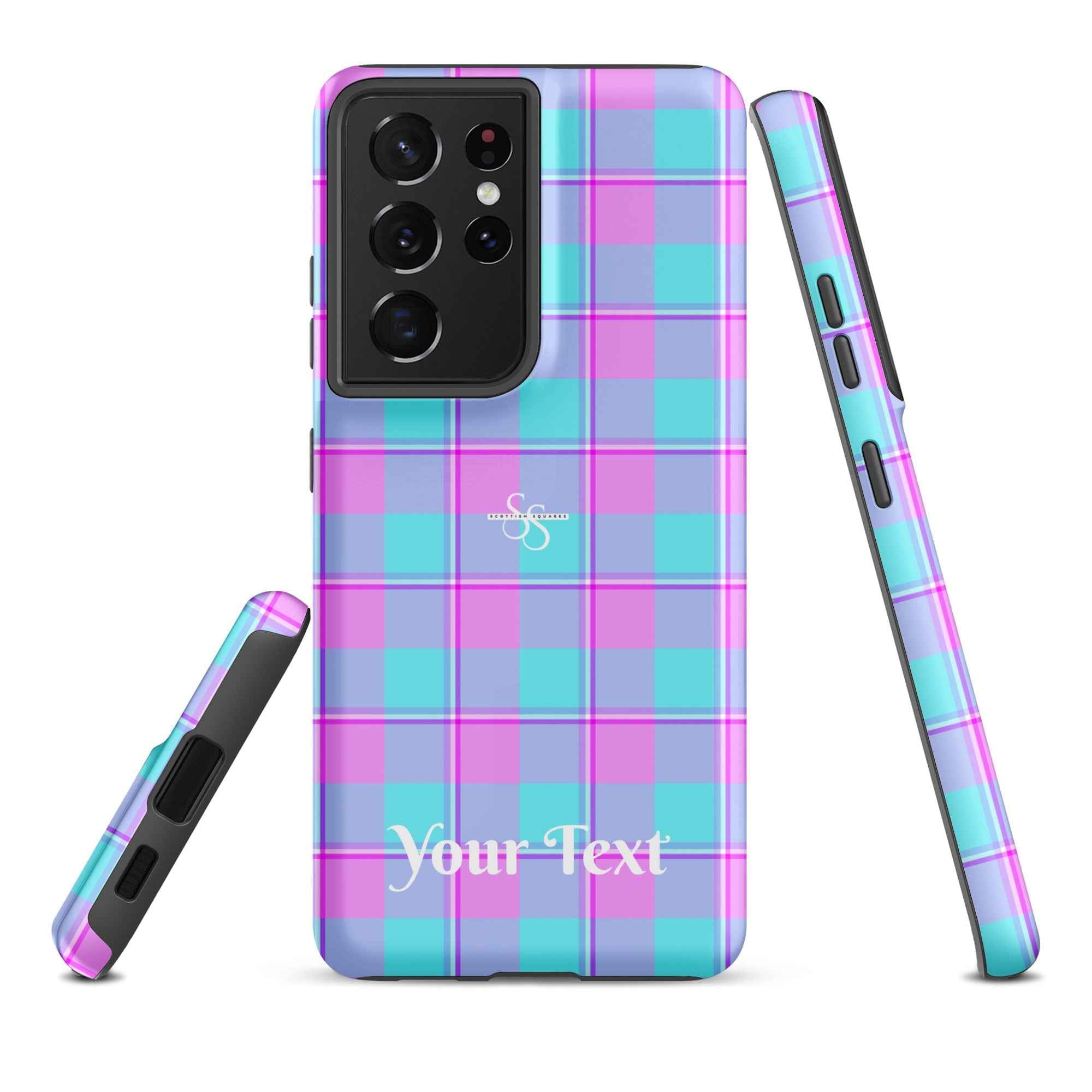 Personalized Mauve and Coastal Mist Plaid Samsung Tough Case - Scottish Squares