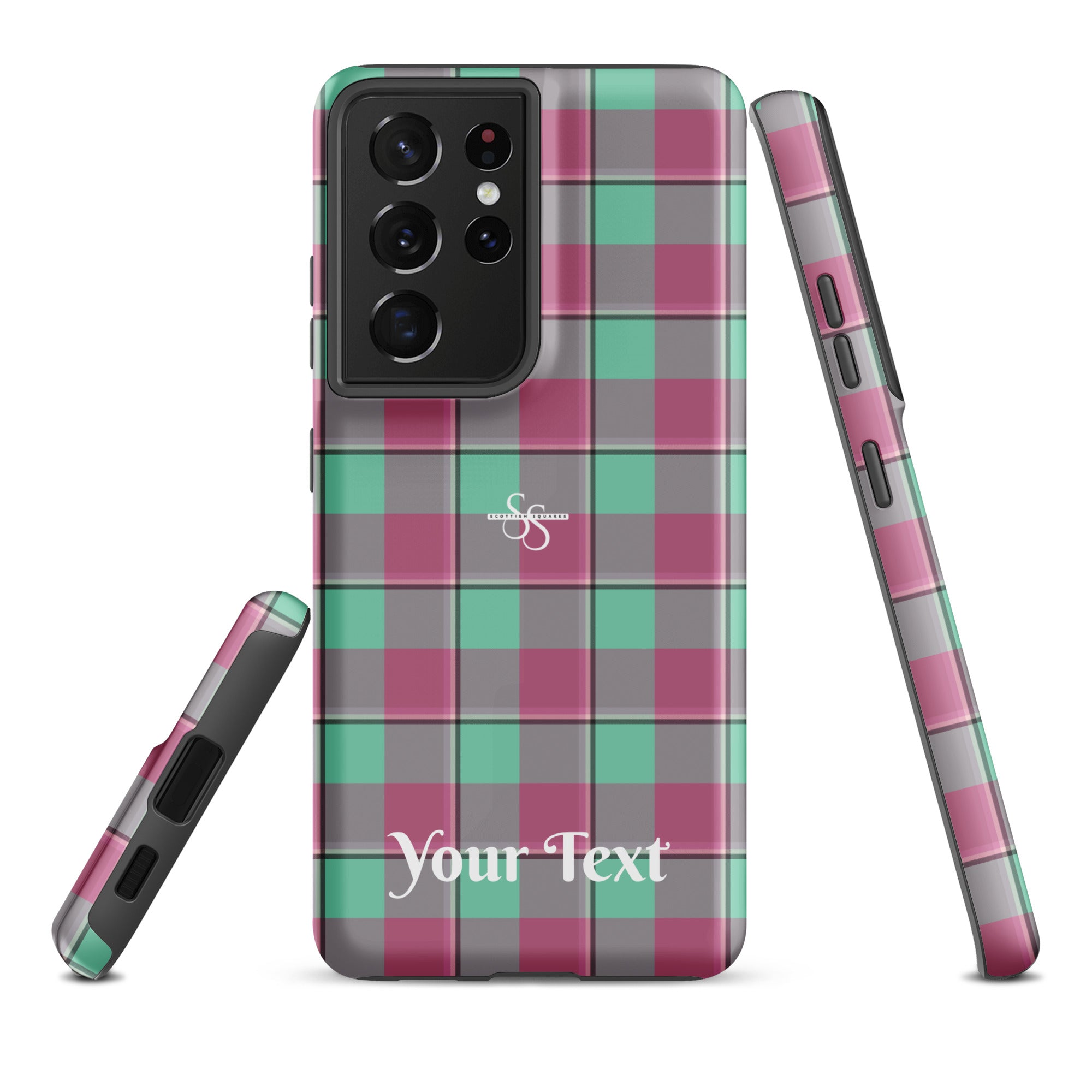 Personalized Vista Blue and Turkish Rose Plaid Samsung Tough Case - Scottish Squares