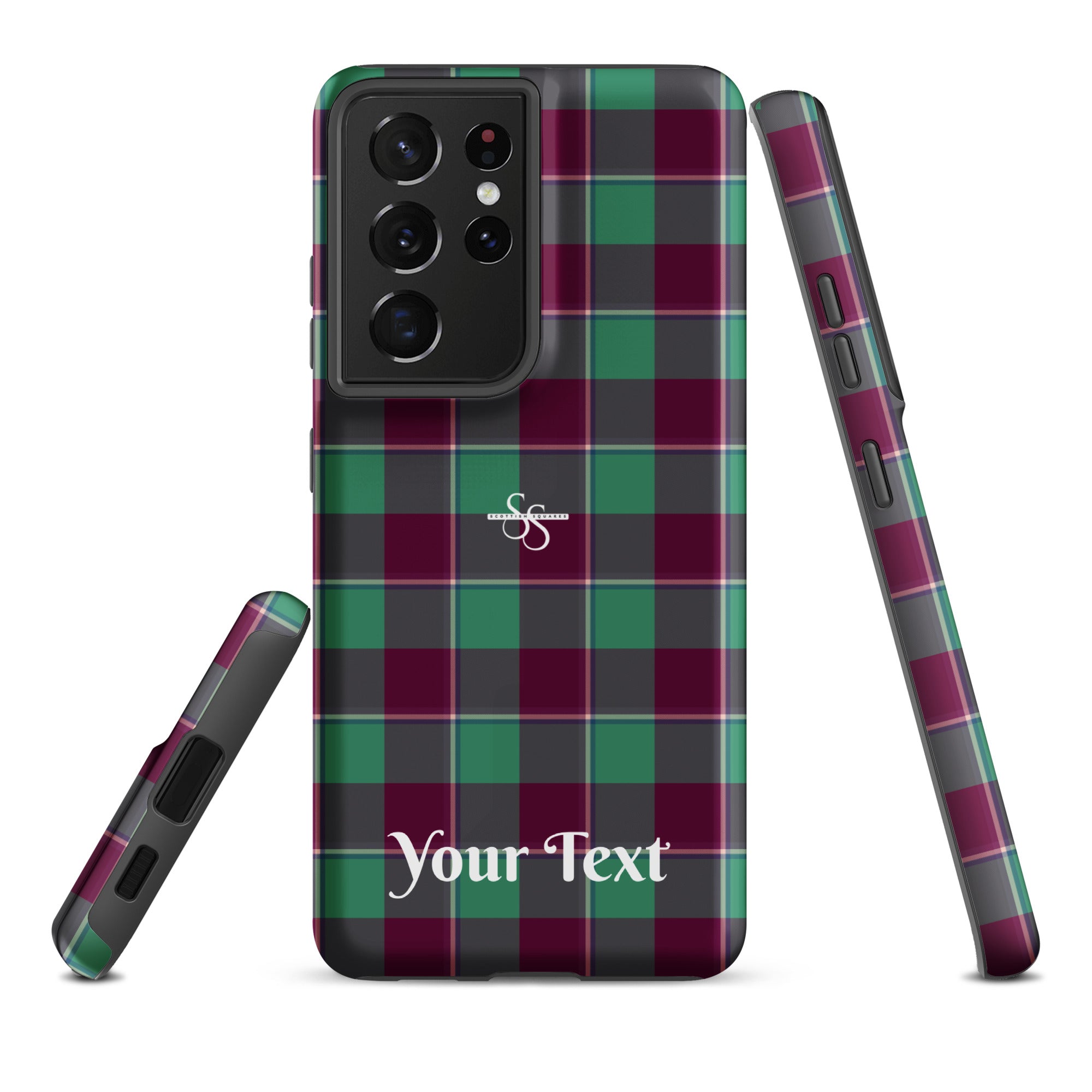 Personalized Ocean Green and Mulberry Wood Plaid Samsung Tough Case - Scottish Squares