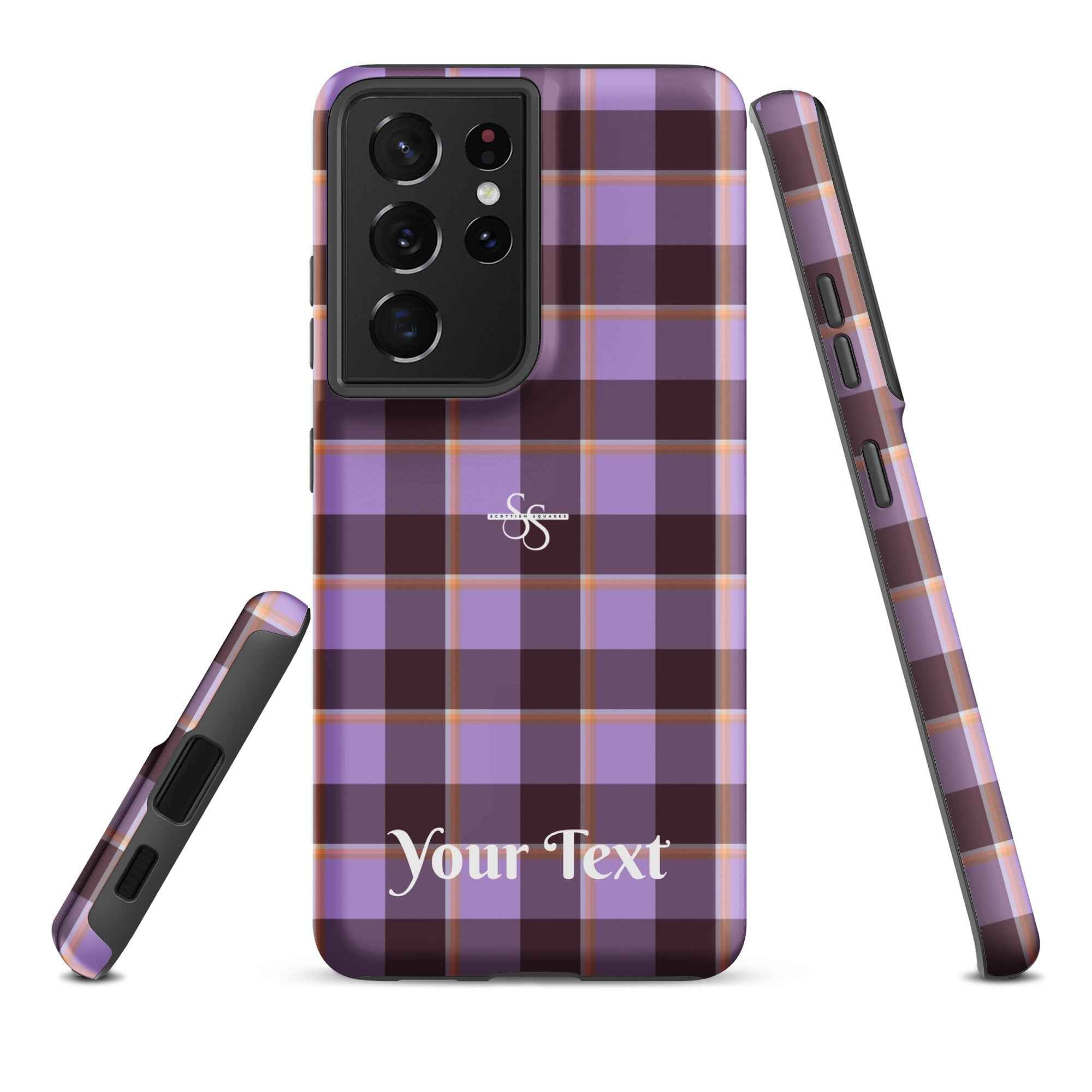 Personalized Light Wisteria and Livid Brown Plaid Samsung Tough Case - Scottish Squares