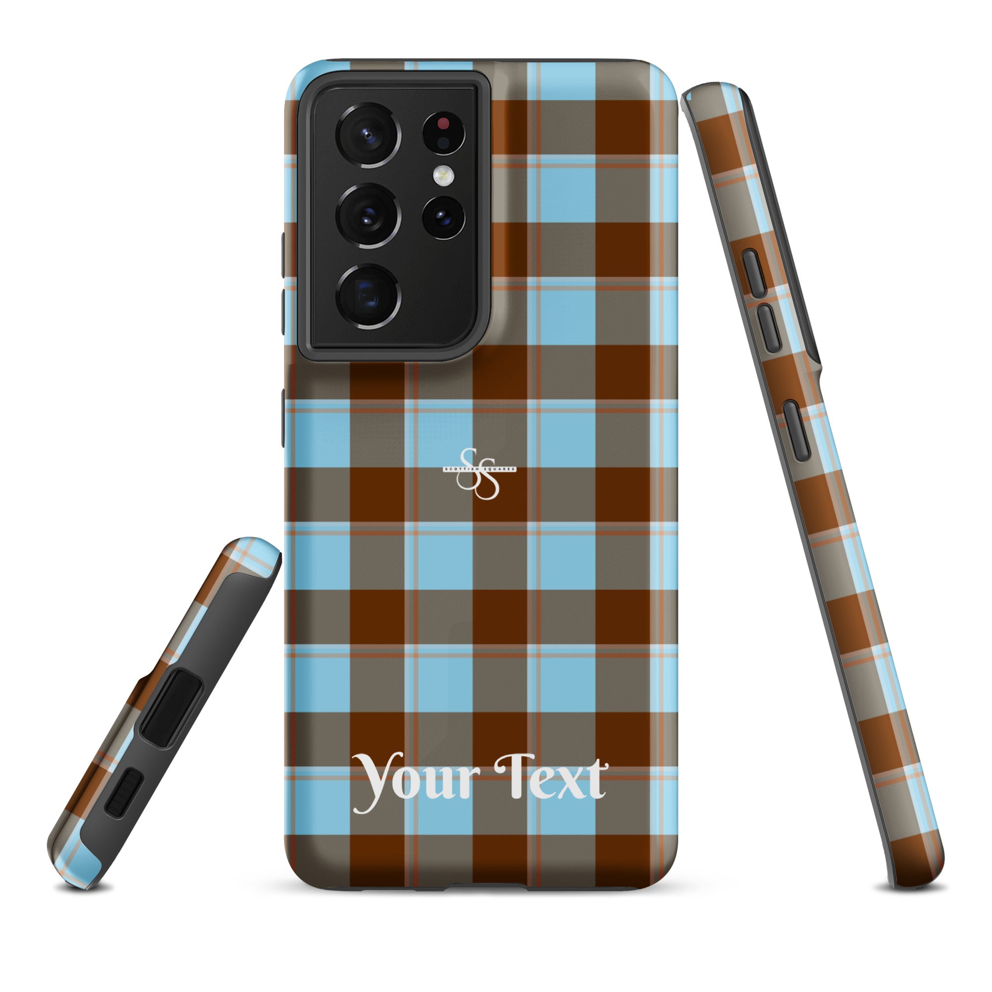 Personalized Blizzard Blue and Livid Brown Plaid Samsung Tough Case - Scottish Squares