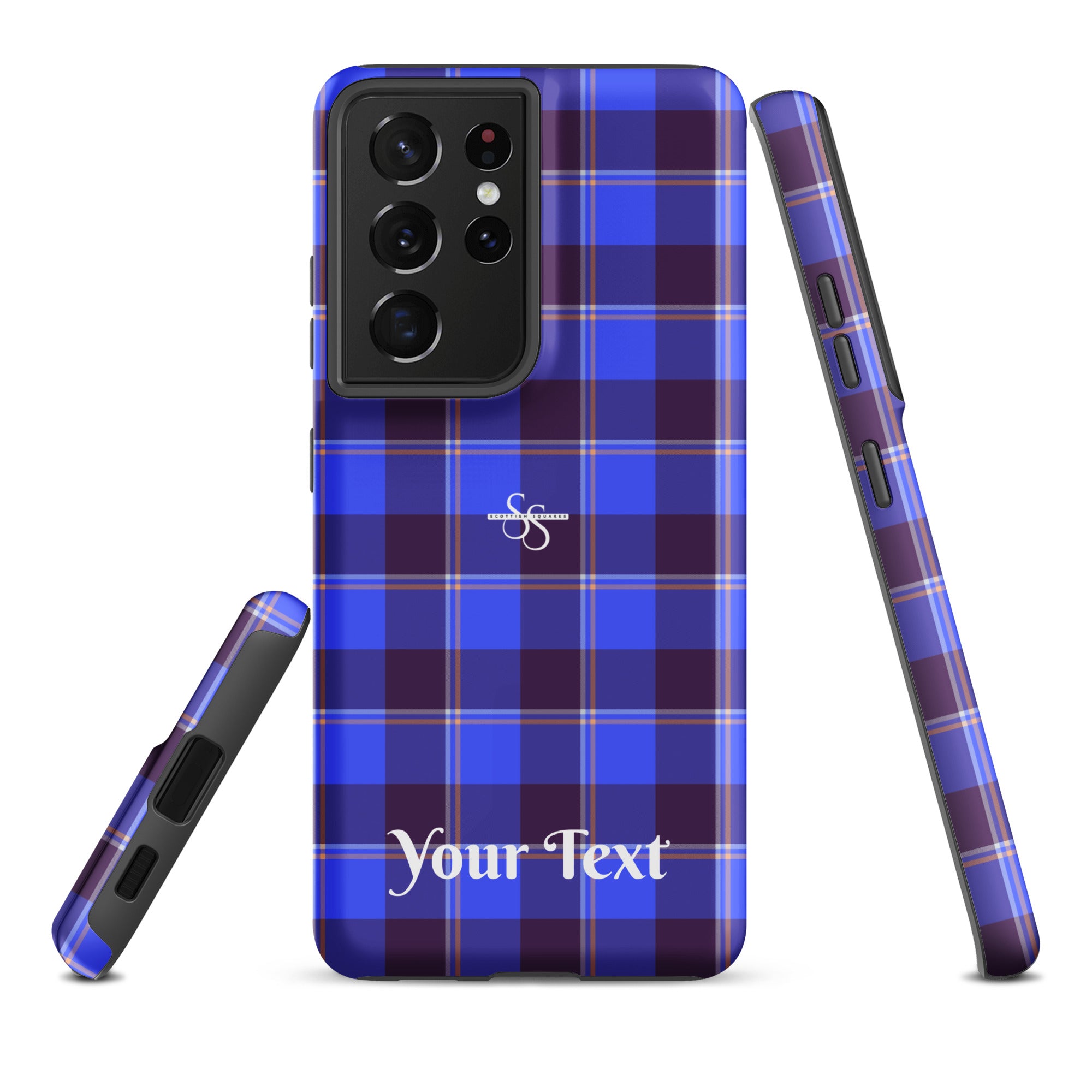 Personalized Cornflower Blue and Livid Brown Plaid Samsung Tough Case - Scottish Squares