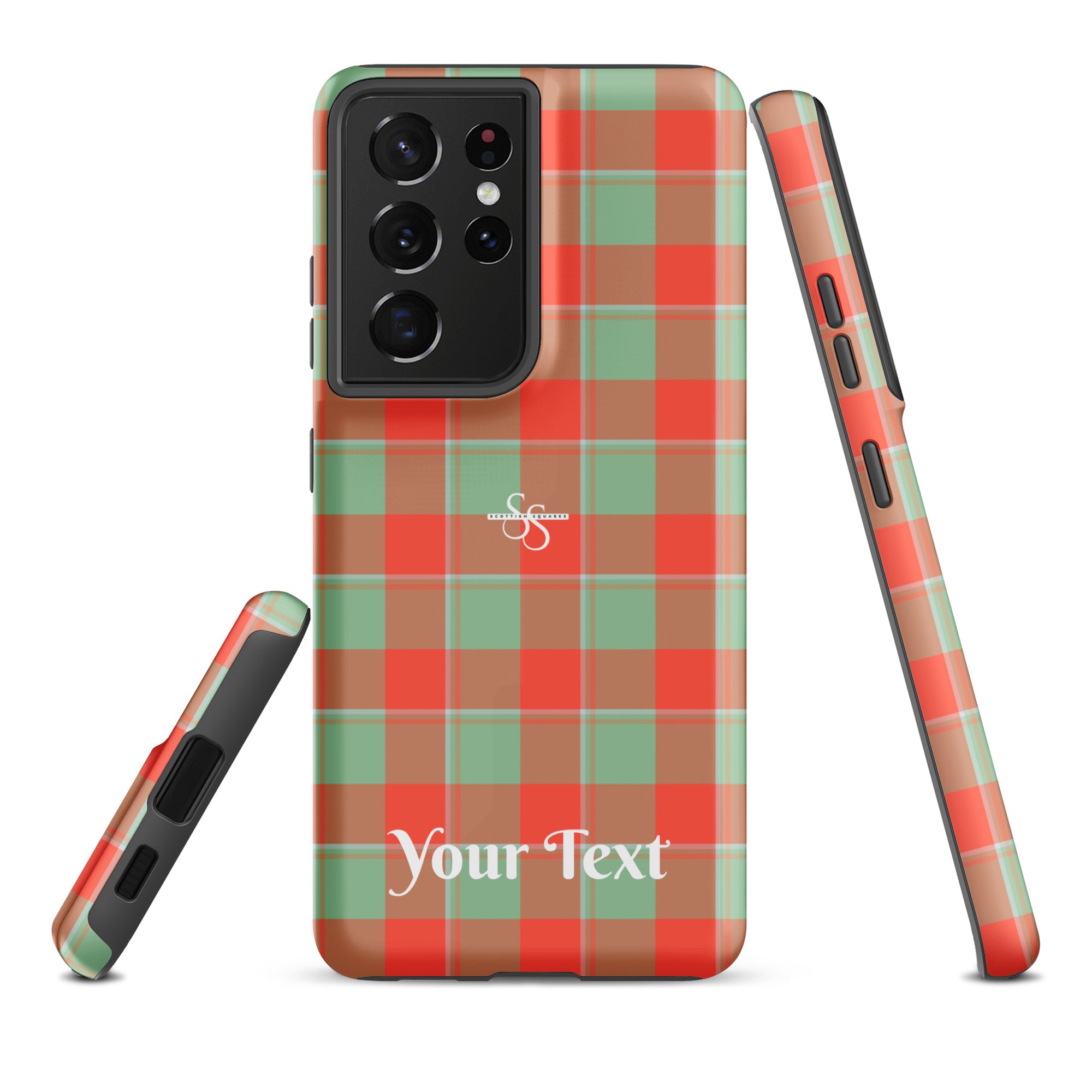 Personalized Spring Rain and Persimmon Plaid Samsung Tough Case - Scottish Squares