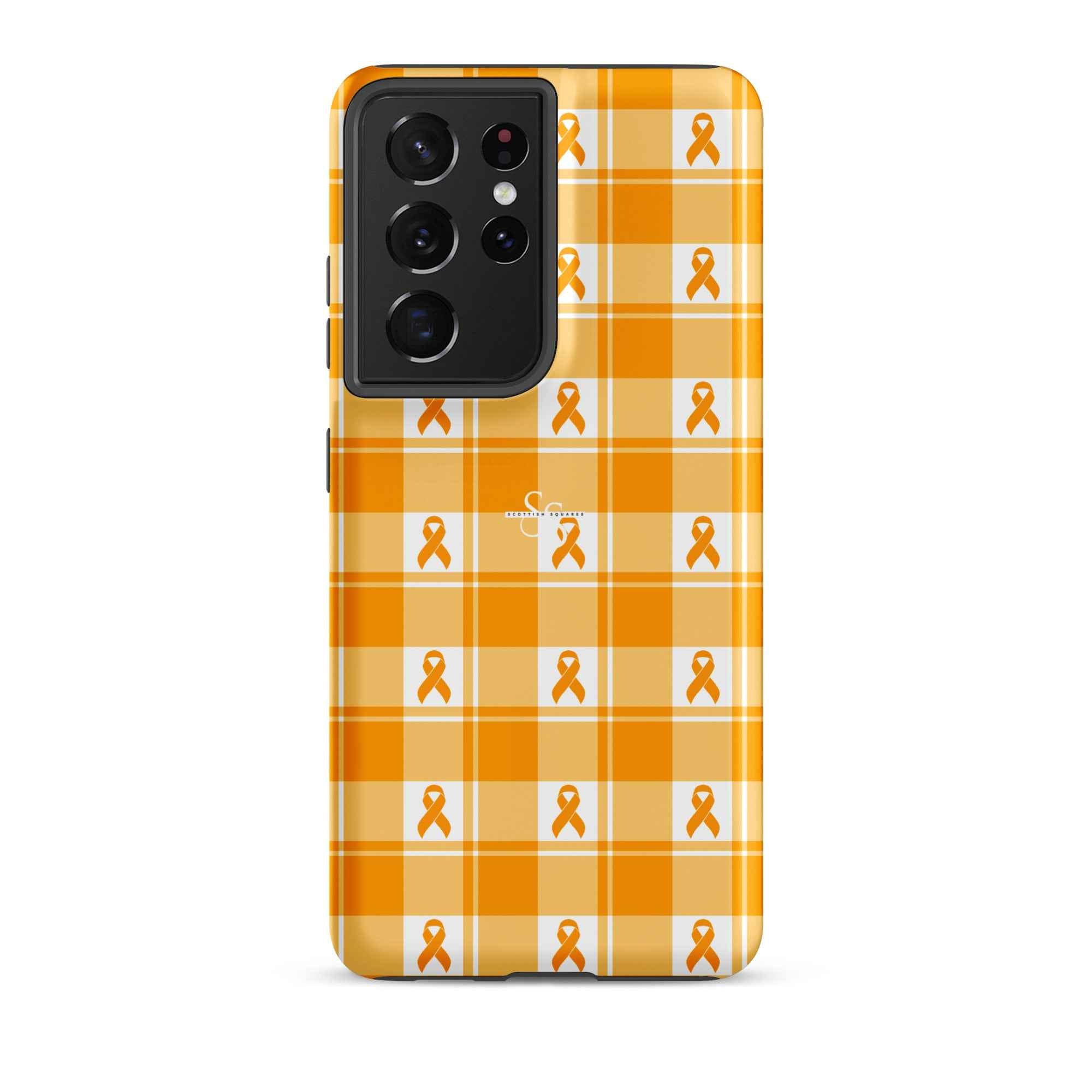 Tough Case for Samsung Kidney Cancer Awareness Plaid, Orange Ribbon, Supportive Gift Samsung Galaxy S21 Ultra - Scottish Squares