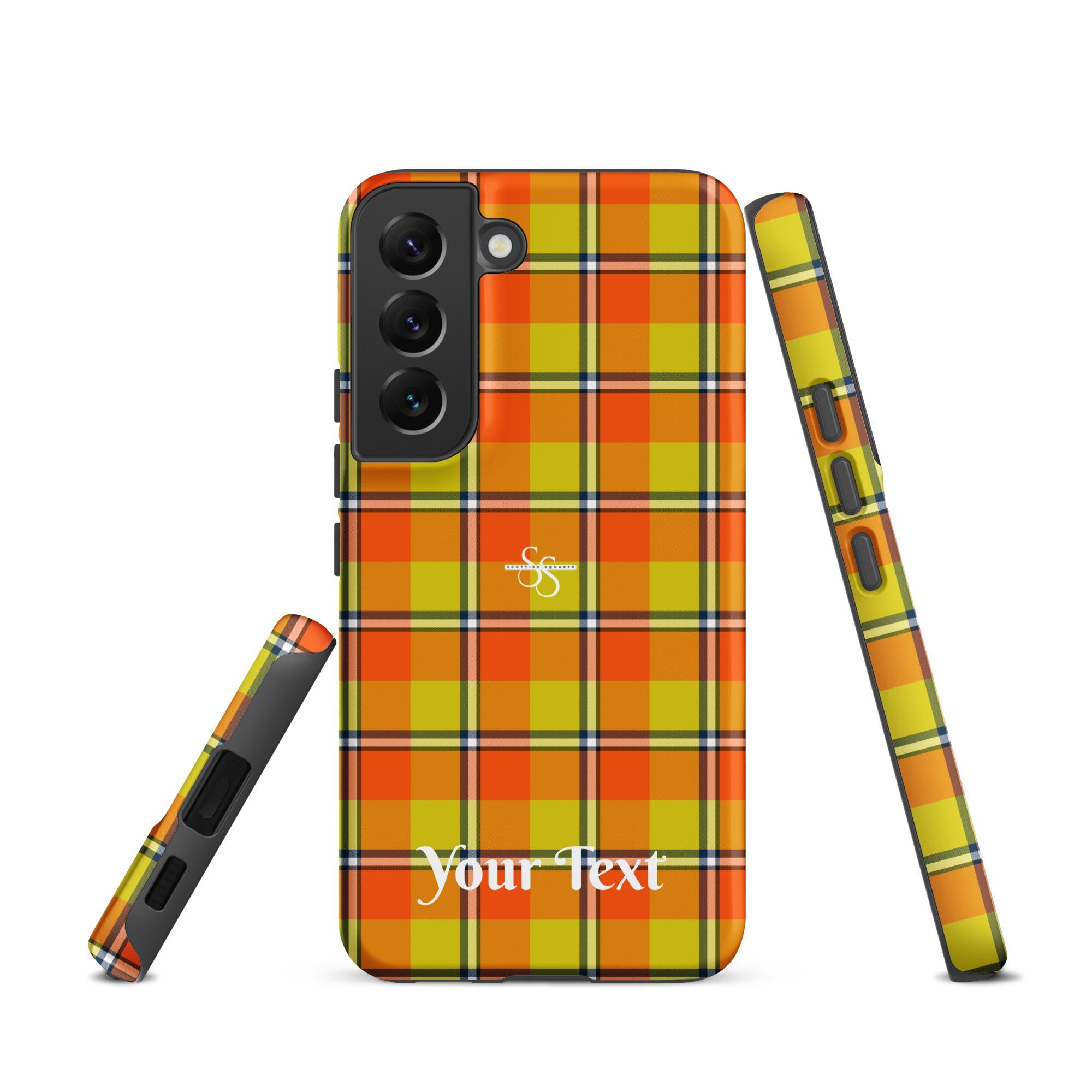 Personalized Blaze Orange and Bird Flower Plaid Samsung Tough Case - Scottish Squares