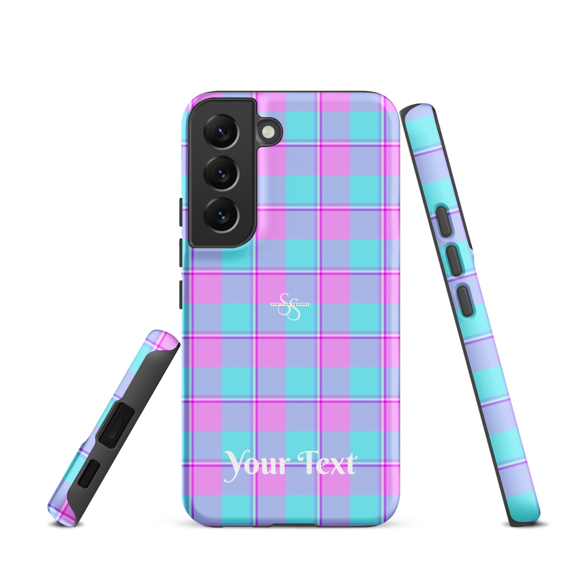 Personalized Mauve and Coastal Mist Plaid Samsung Tough Case - Scottish Squares