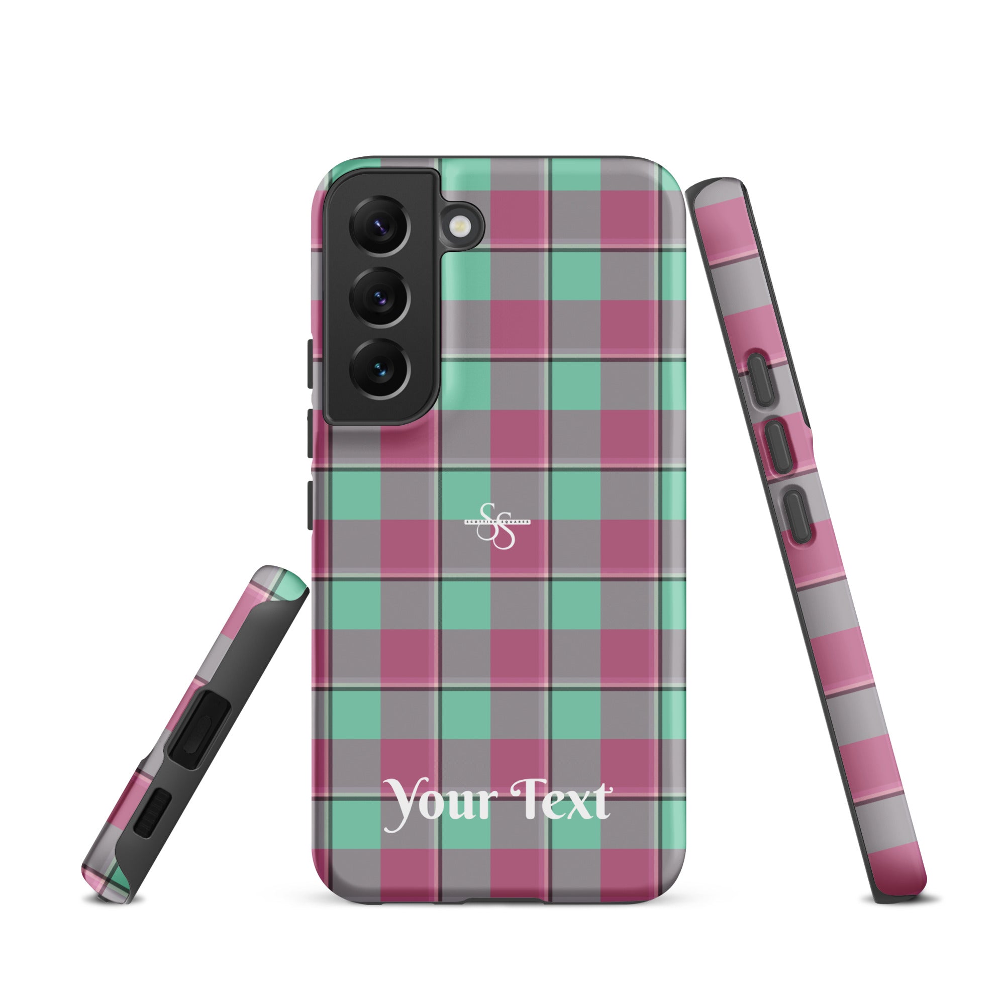 Personalized Vista Blue and Turkish Rose Plaid Samsung Tough Case - Scottish Squares
