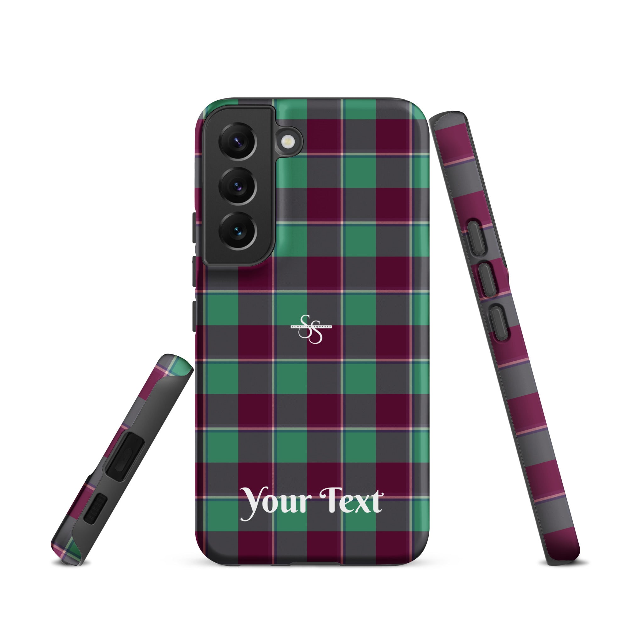 Personalized Ocean Green and Mulberry Wood Plaid Samsung Tough Case - Scottish Squares
