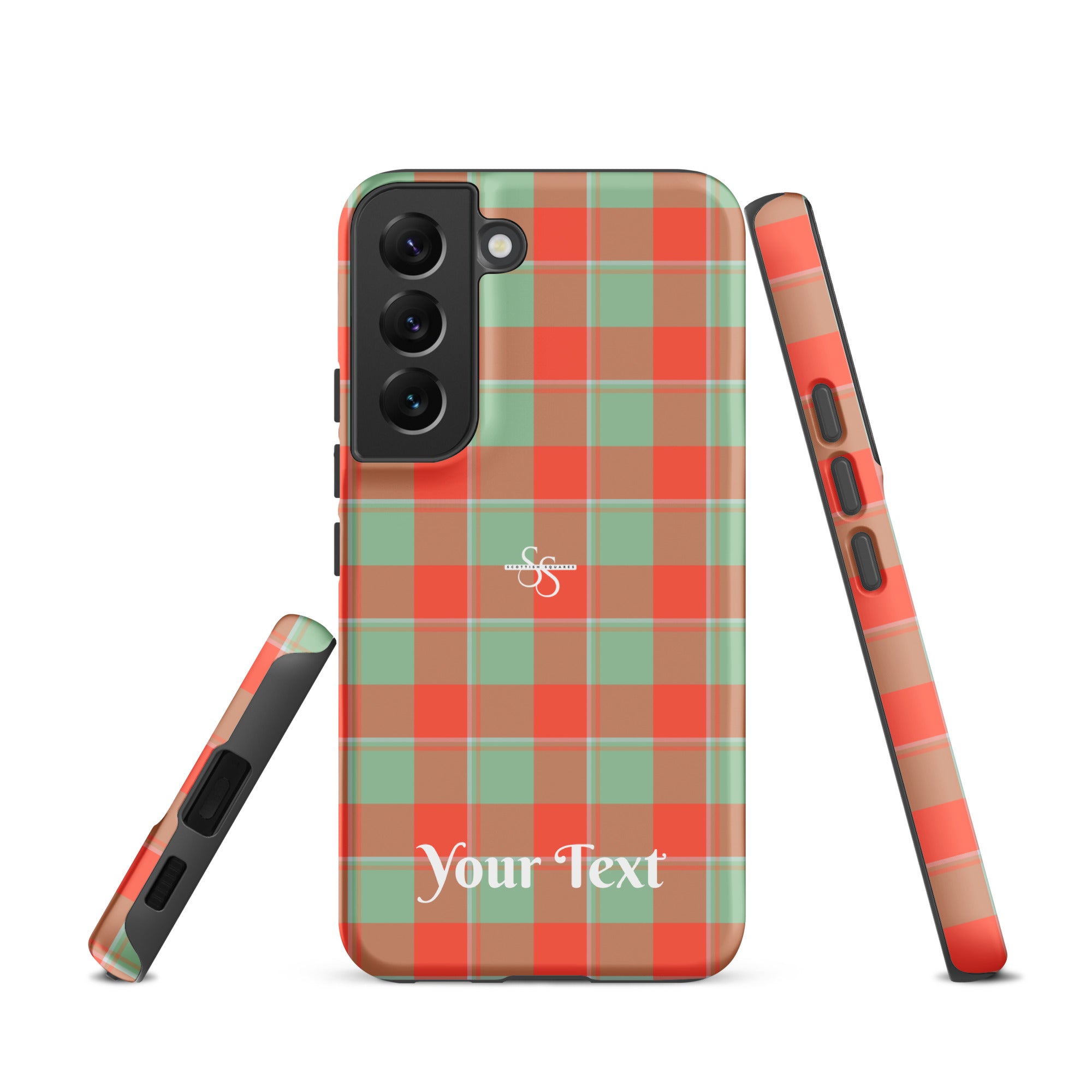 Personalized Spring Rain and Persimmon Plaid Samsung Tough Case - Scottish Squares