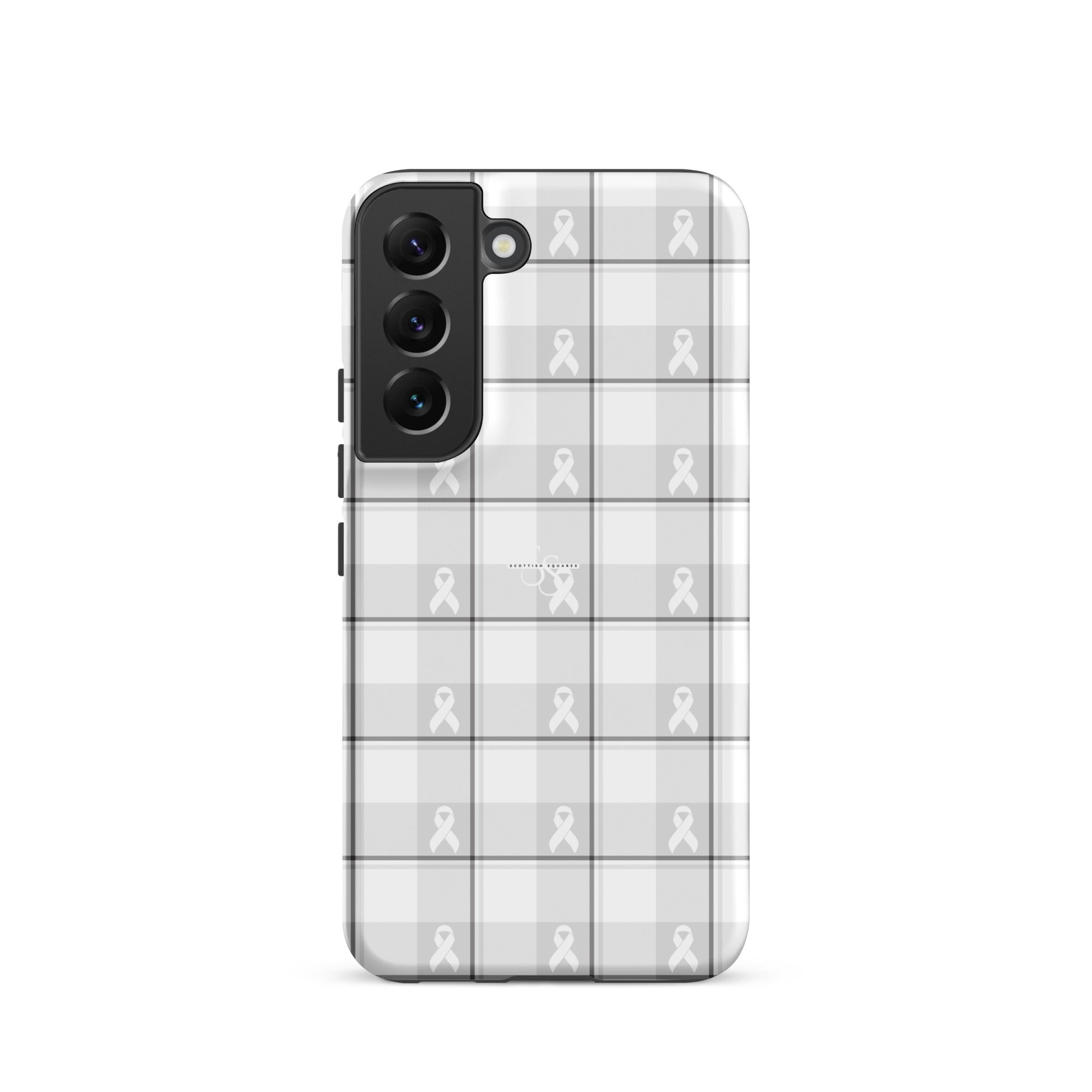 Tough Case for Samsung Lung Cancer Awareness Plaid, White Ribbon, Supportive Gift Samsung Galaxy S22 - Scottish Squares