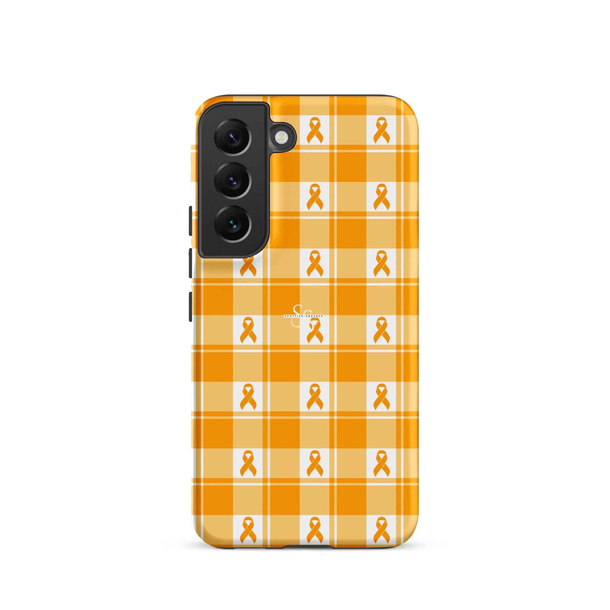 Tough Case for Samsung Kidney Cancer Awareness Plaid, Orange Ribbon, Supportive Gift Samsung Galaxy S22 - Scottish Squares