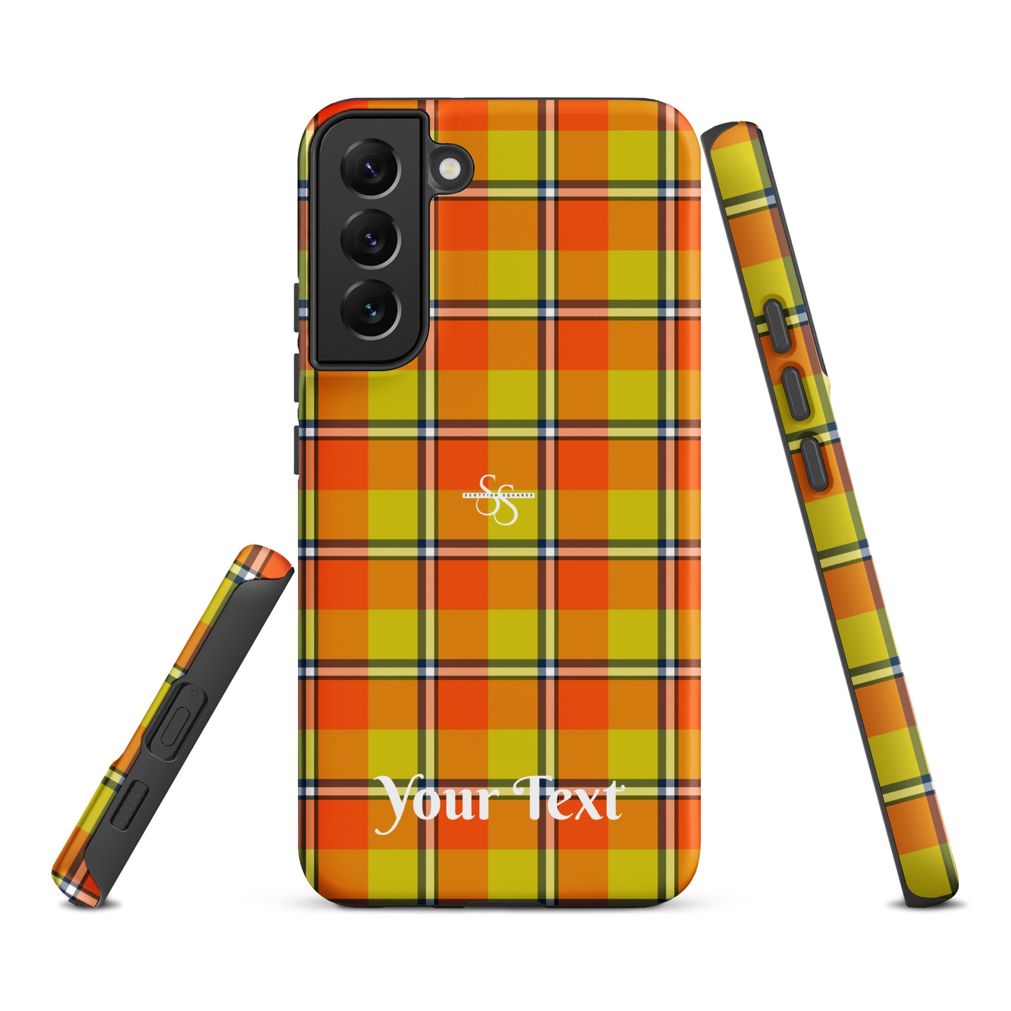 Personalized Blaze Orange and Bird Flower Plaid Samsung Tough Case - Scottish Squares
