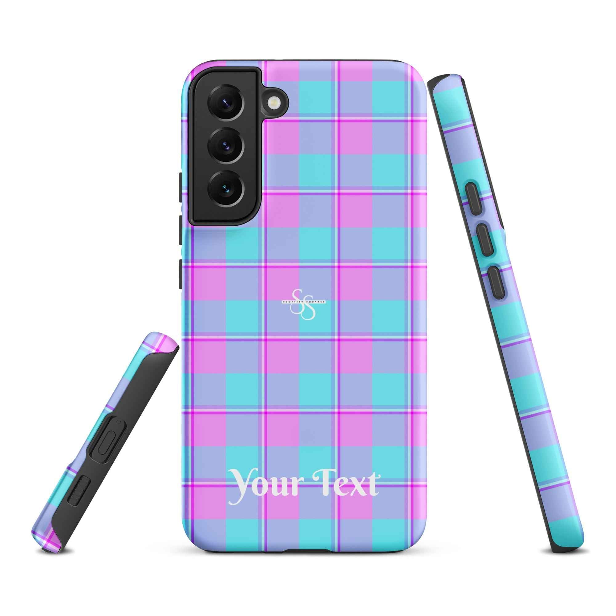Personalized Mauve and Coastal Mist Plaid Samsung Tough Case - Scottish Squares