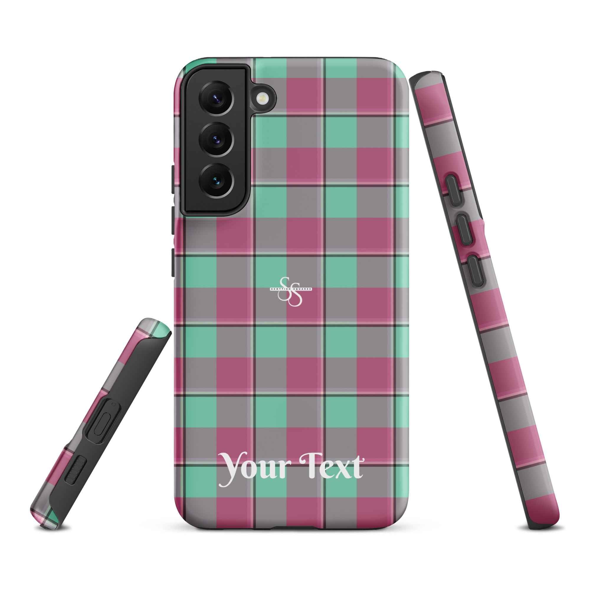 Personalized Vista Blue and Turkish Rose Plaid Samsung Tough Case - Scottish Squares
