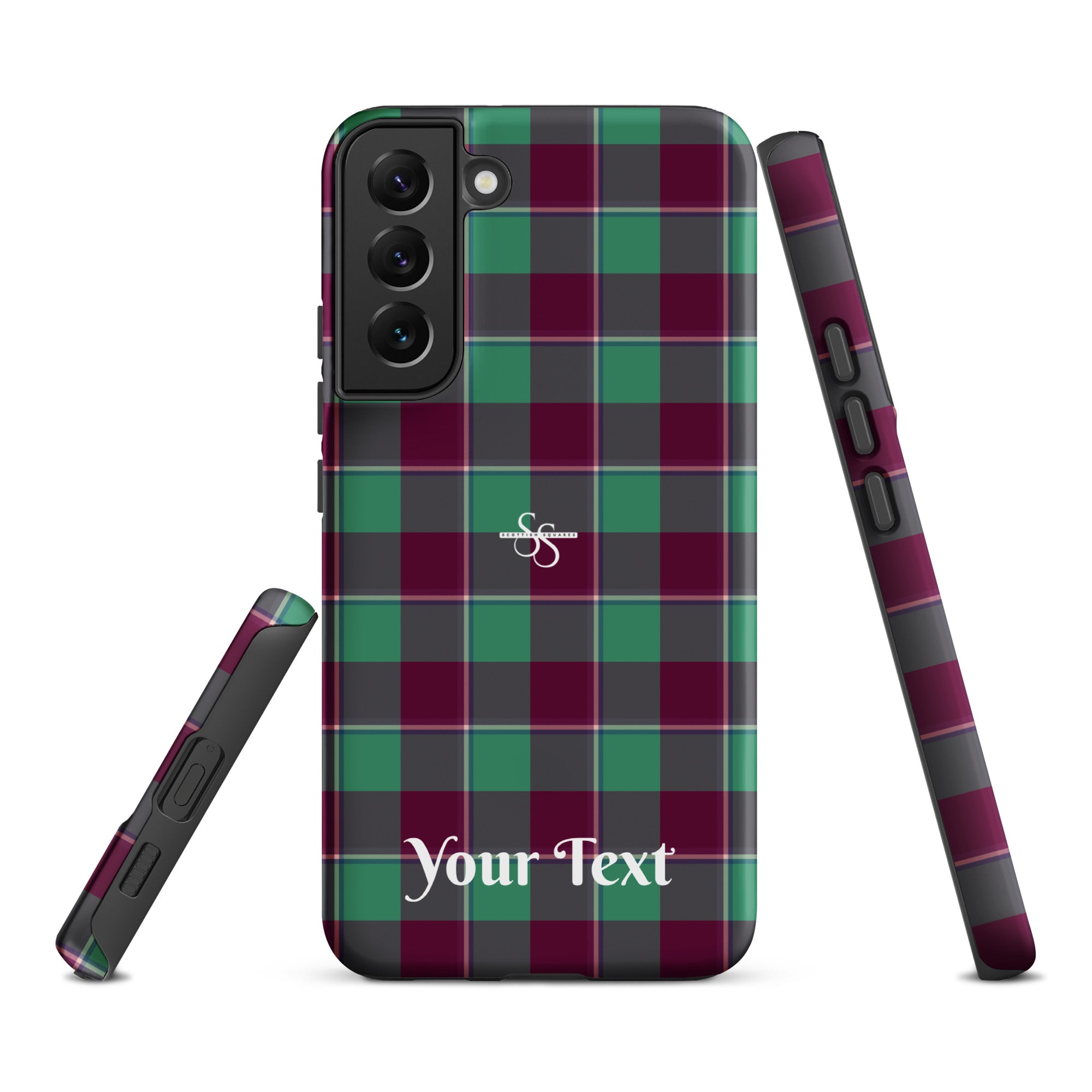 Personalized Ocean Green and Mulberry Wood Plaid Samsung Tough Case - Scottish Squares