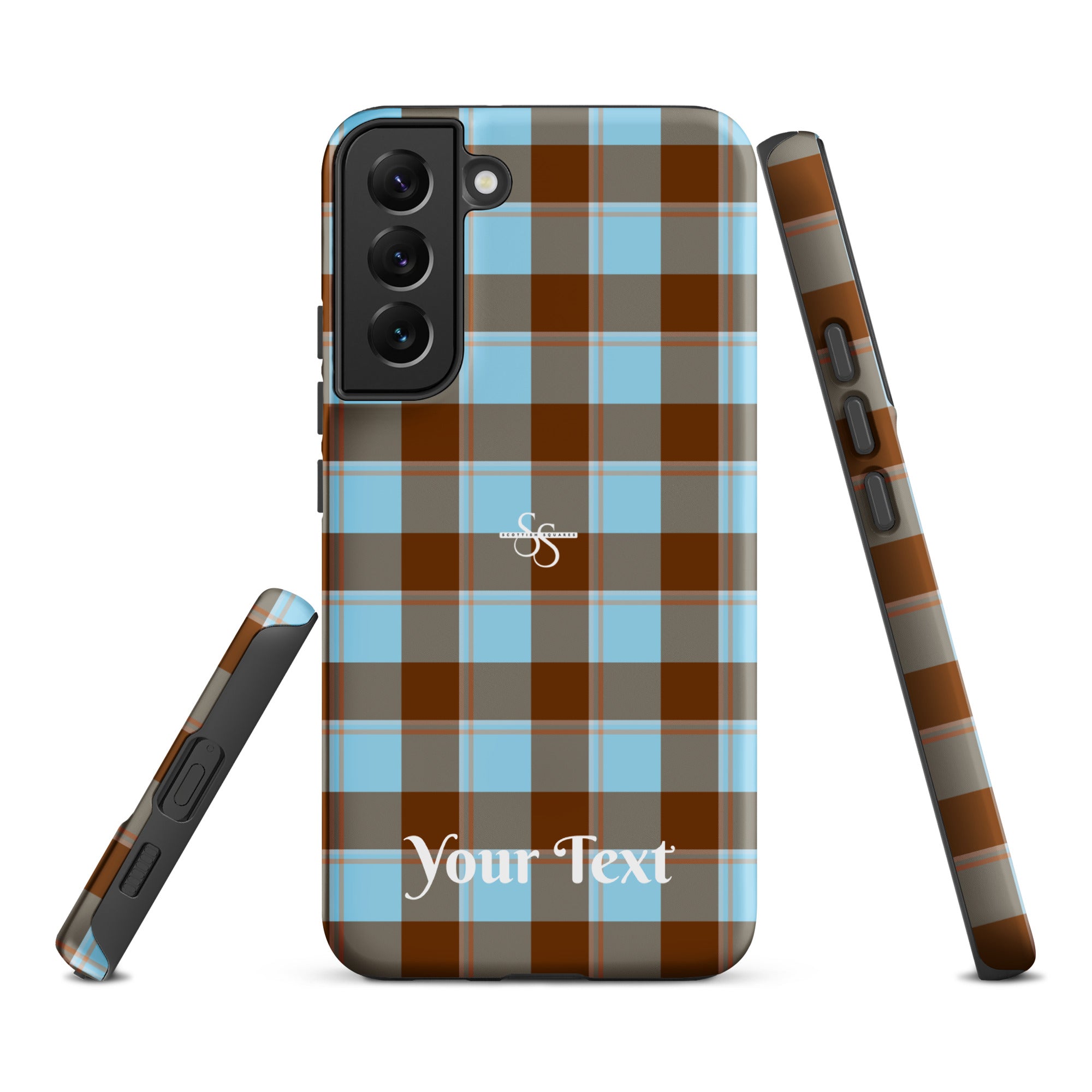 Personalized Blizzard Blue and Livid Brown Plaid Samsung Tough Case - Scottish Squares