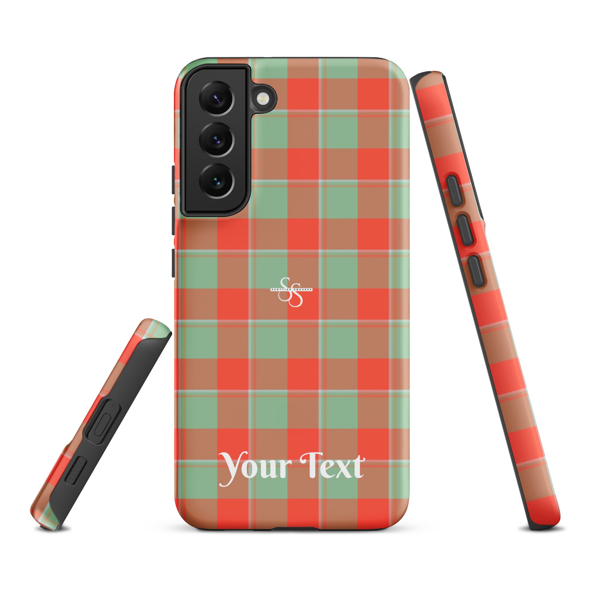 Personalized Spring Rain and Persimmon Plaid Samsung Tough Case - Scottish Squares