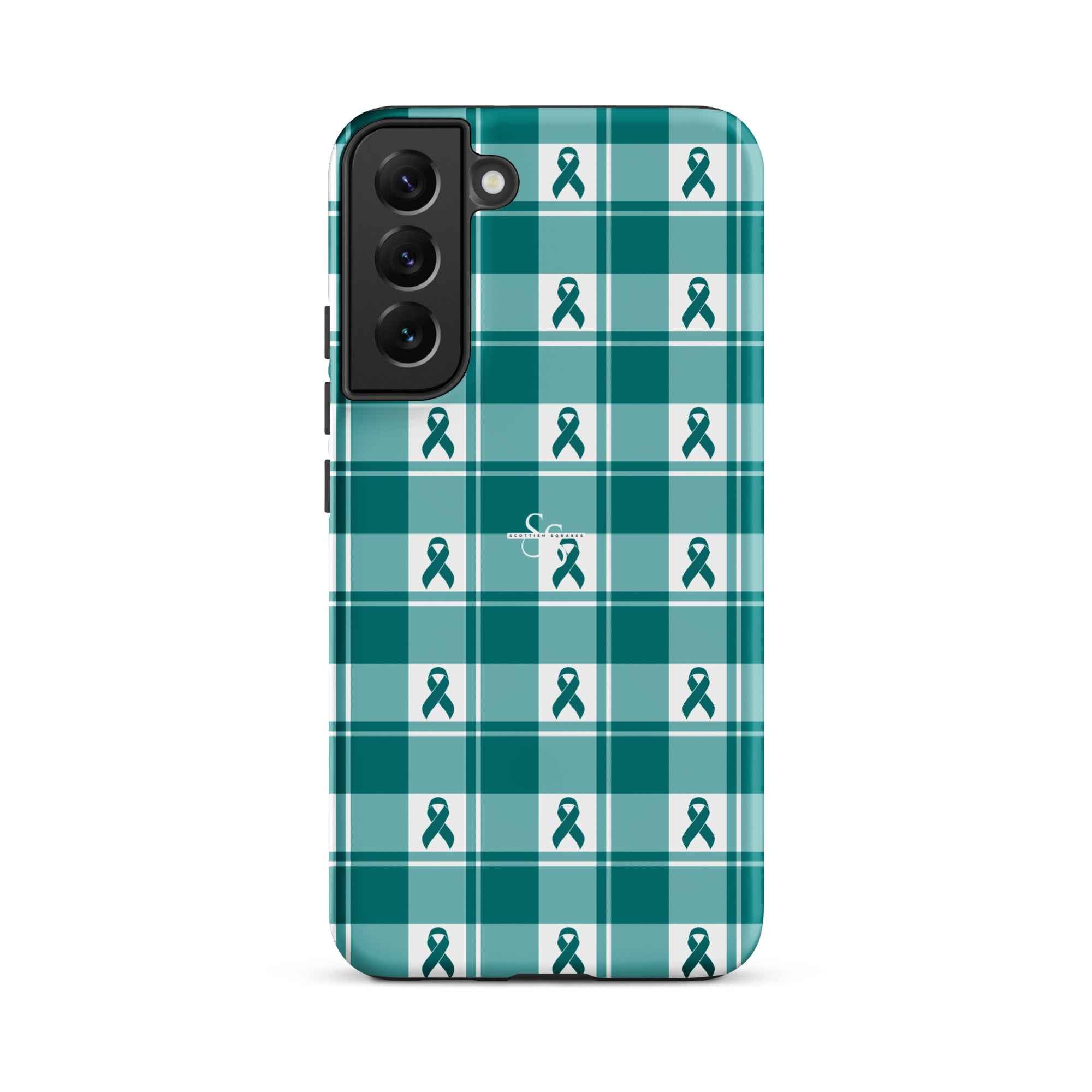 Tough Case for Samsung Cervical Cancer Awareness Plaid, Teal Ribbon, Supportive Gift Samsung Galaxy S22 Plus - Scottish Squares