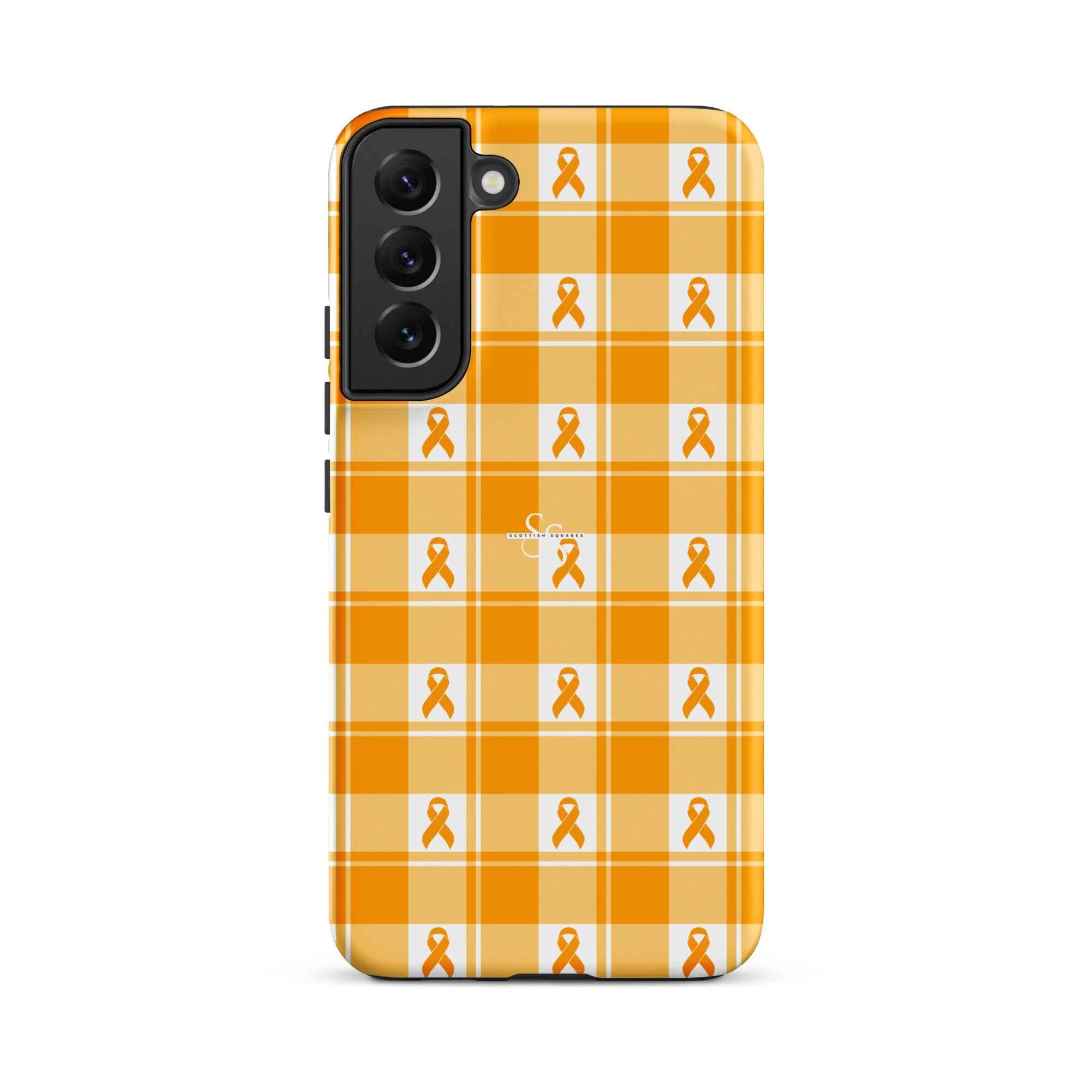 Tough Case for Samsung Kidney Cancer Awareness Plaid, Orange Ribbon, Supportive Gift Samsung Galaxy S22 Plus - Scottish Squares