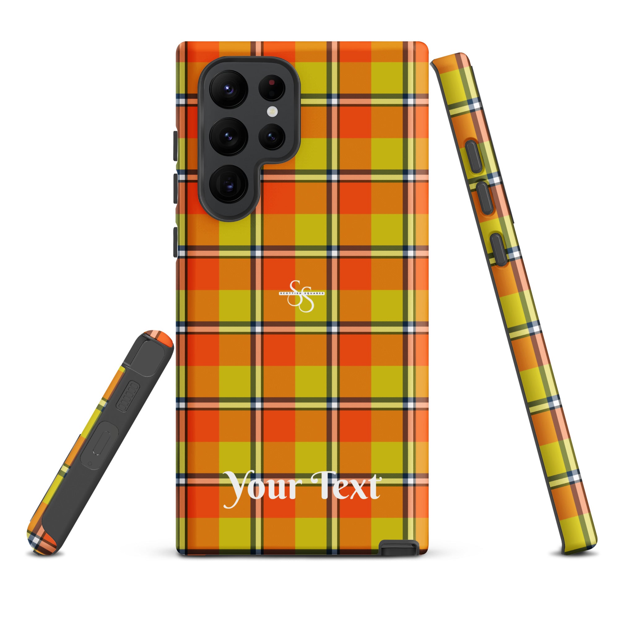 Personalized Blaze Orange and Bird Flower Plaid Samsung Tough Case - Scottish Squares