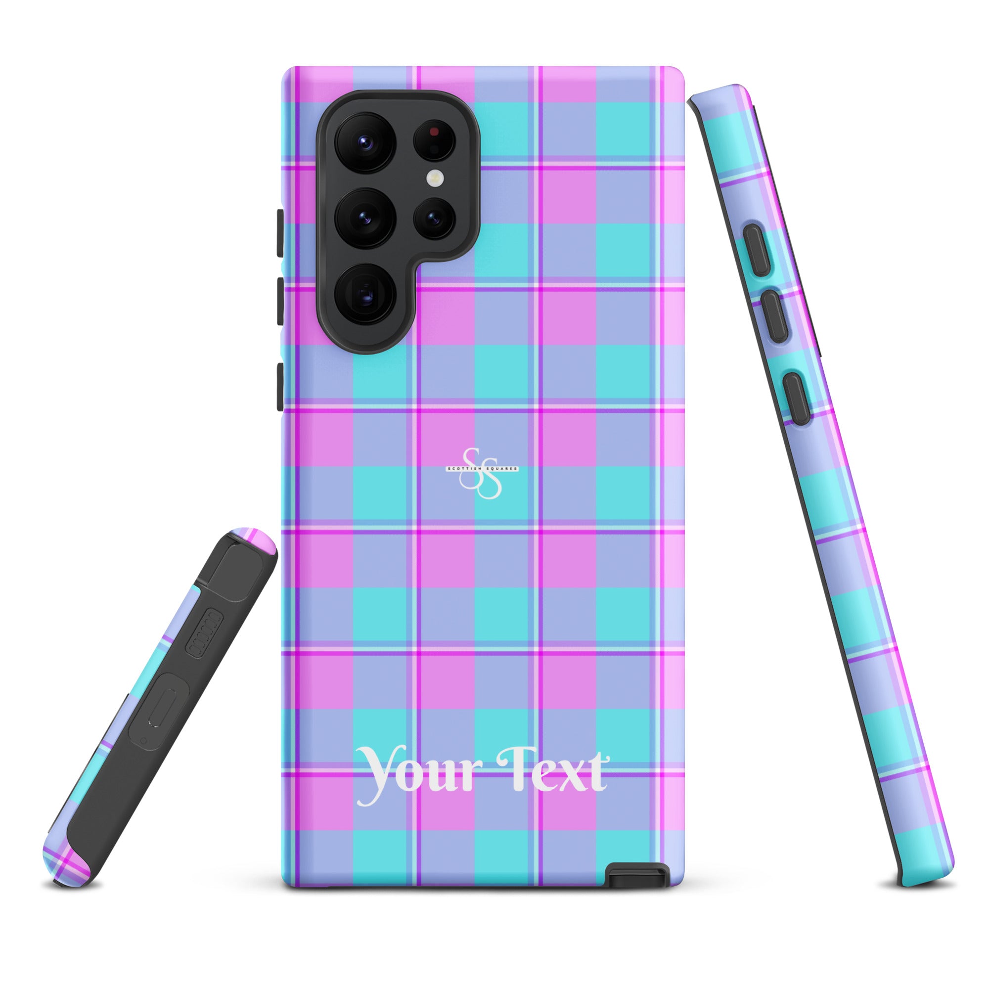Personalized Mauve and Coastal Mist Plaid Samsung Tough Case - Scottish Squares