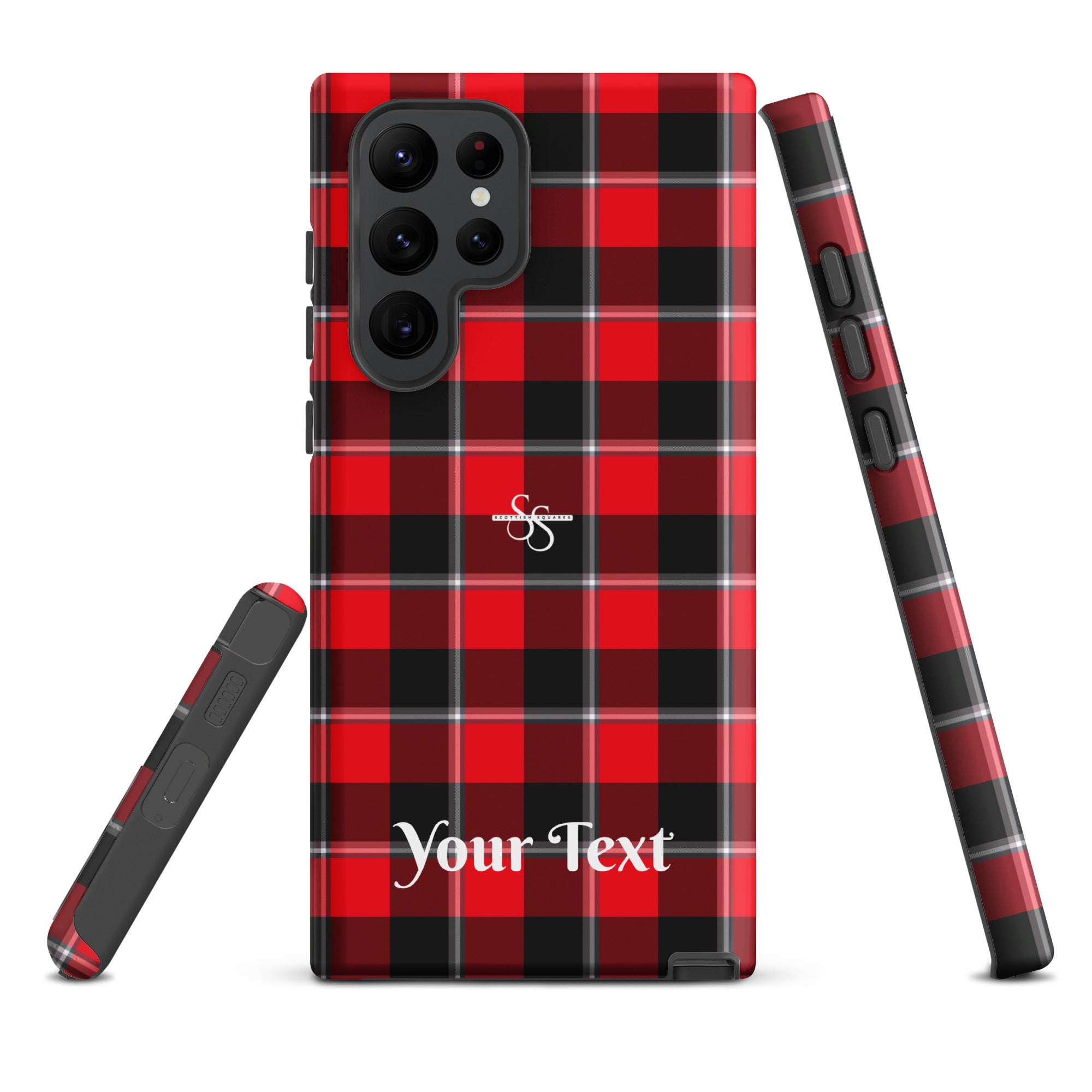 Personalized Red Ribbon and Heavy Metal Plaid Samsung Tough Case - Scottish Squares