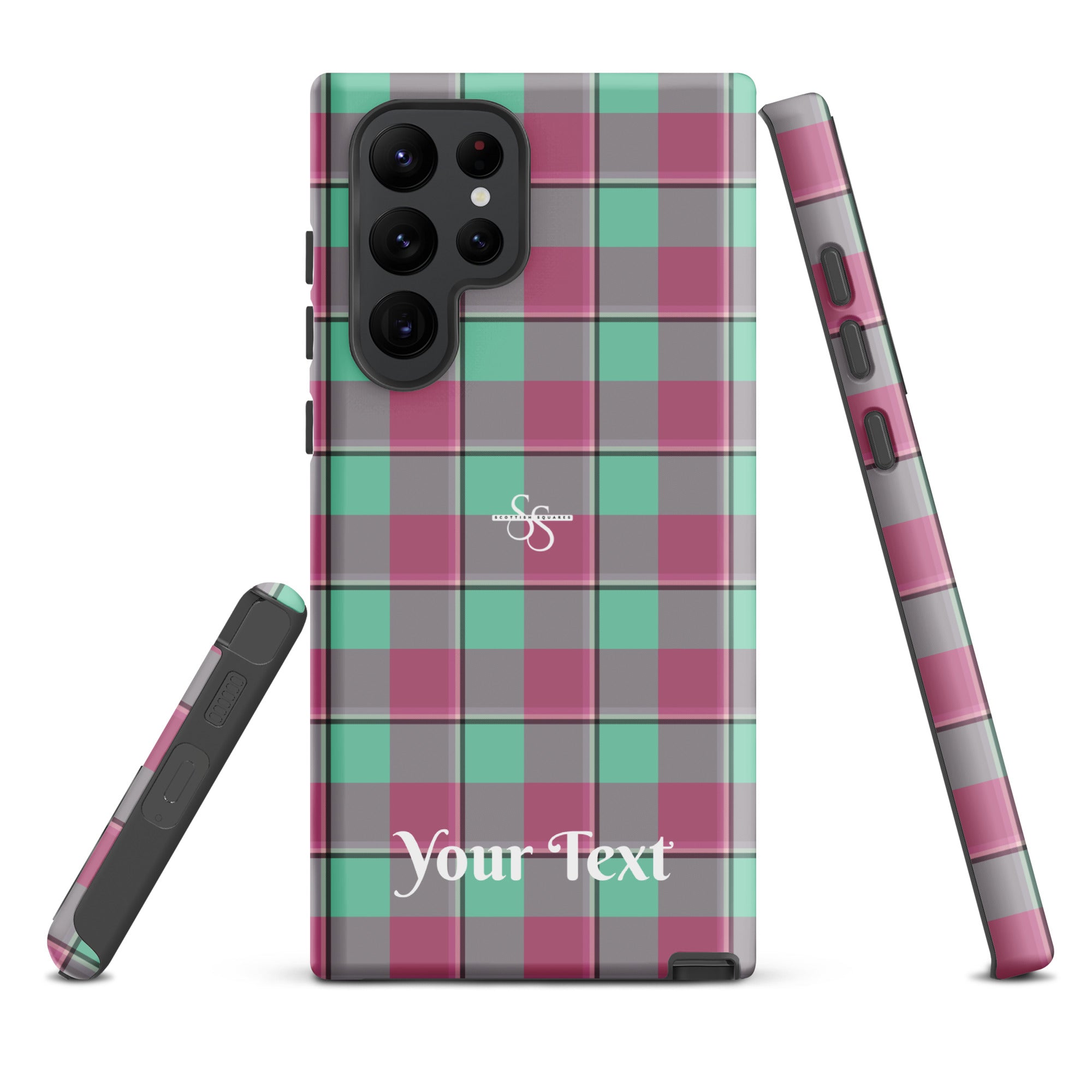 Personalized Vista Blue and Turkish Rose Plaid Samsung Tough Case - Scottish Squares