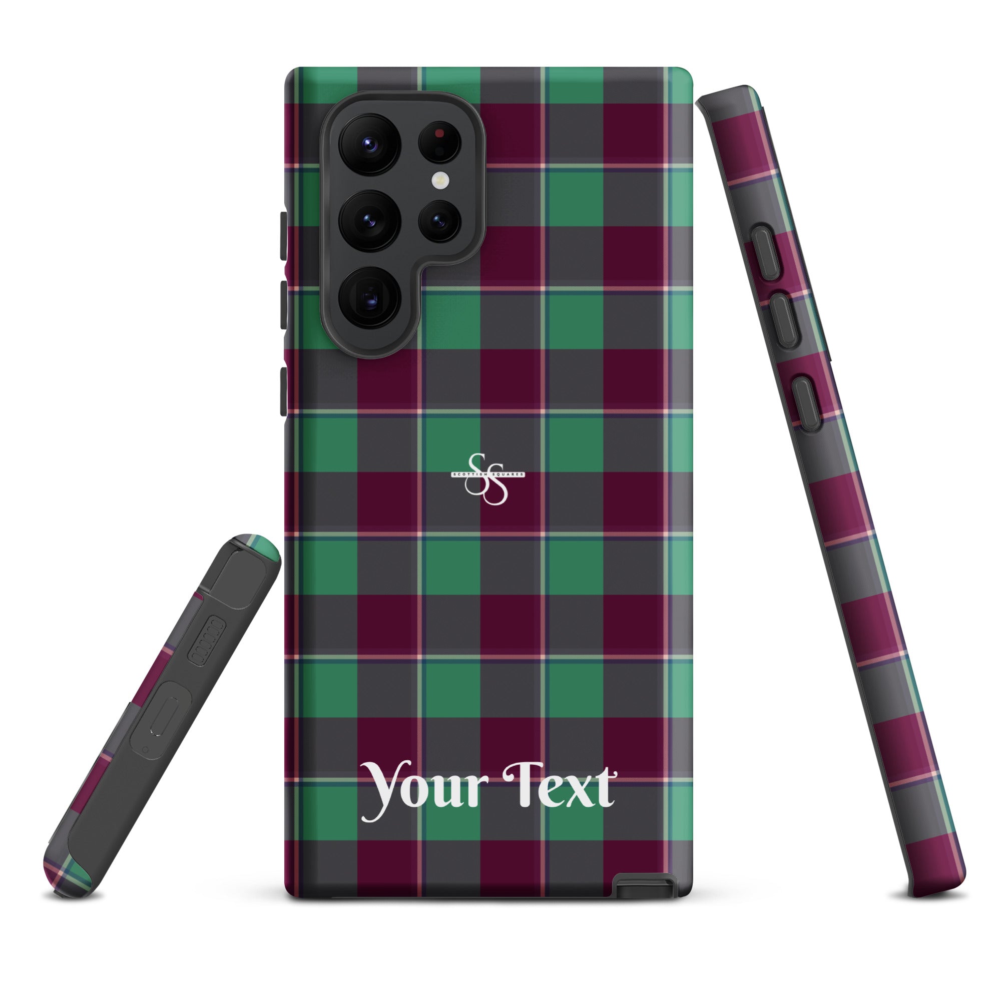 Personalized Ocean Green and Mulberry Wood Plaid Samsung Tough Case - Scottish Squares