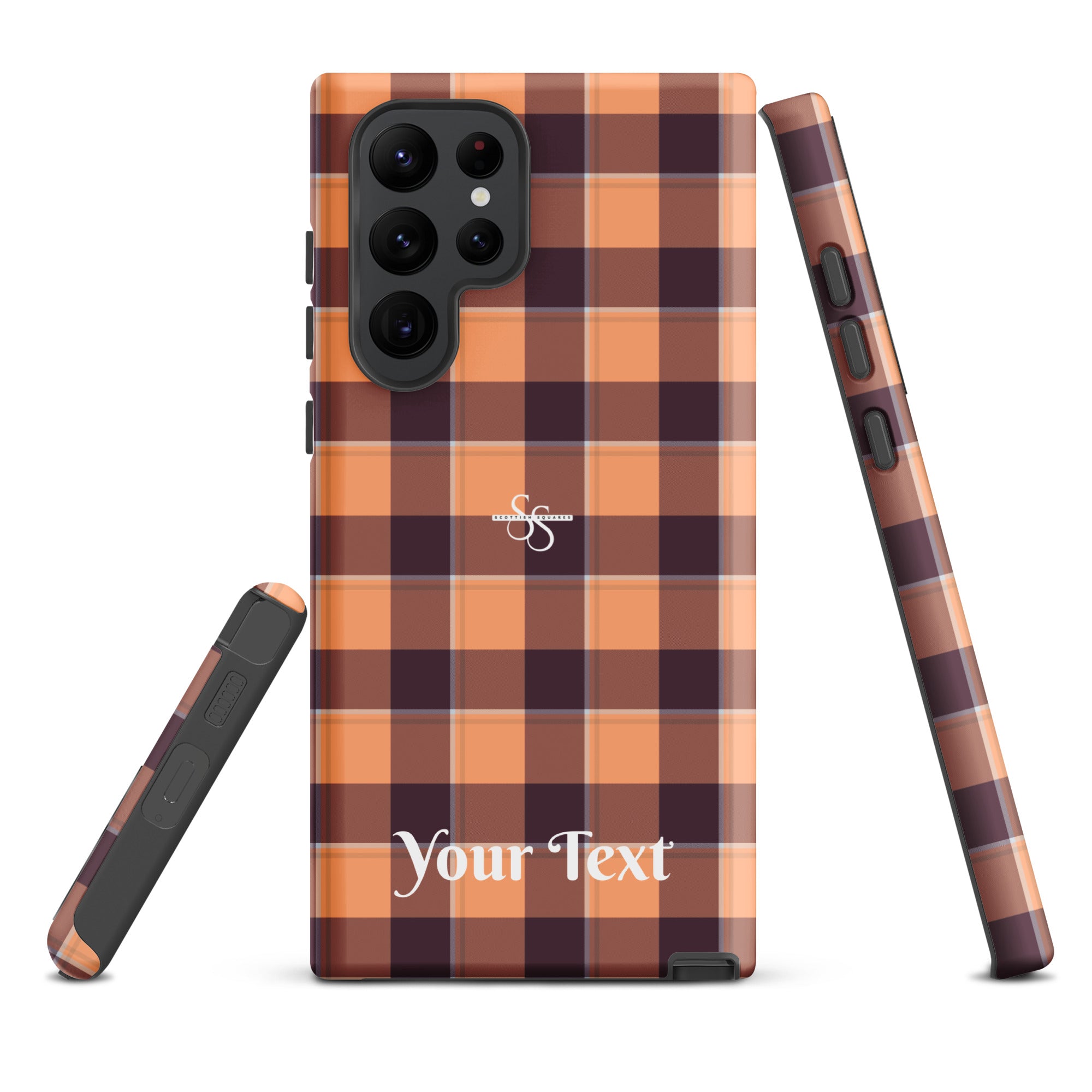 Personalized Hit Pink and Livid Brown Plaid Samsung Tough Case - Scottish Squares
