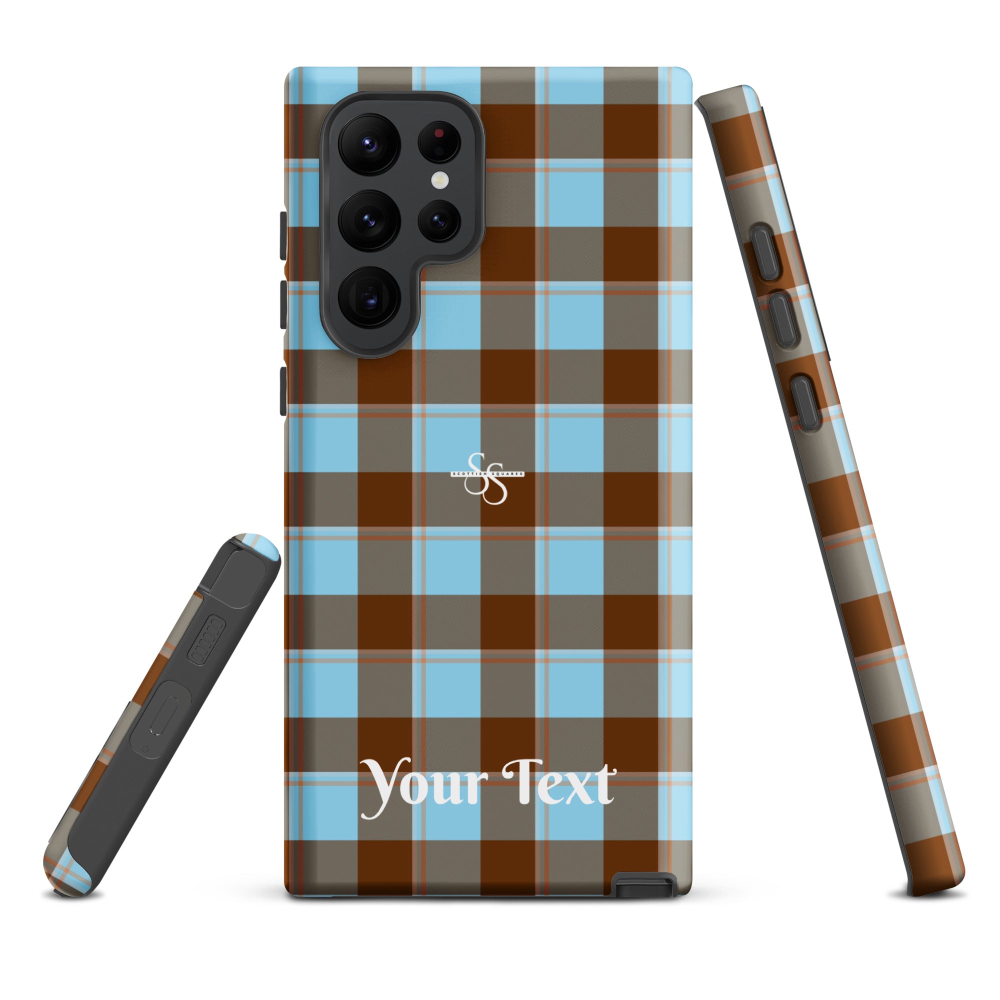 Personalized Blizzard Blue and Livid Brown Plaid Samsung Tough Case - Scottish Squares