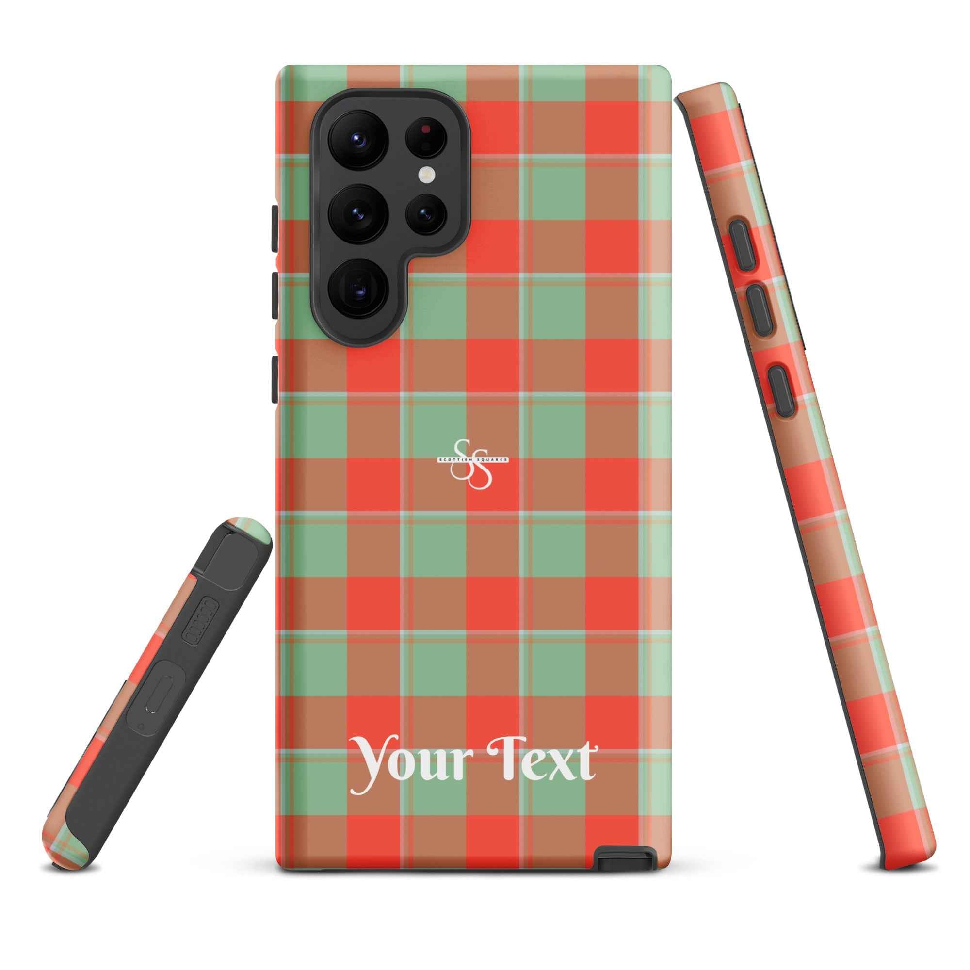 Personalized Spring Rain and Persimmon Plaid Samsung Tough Case - Scottish Squares