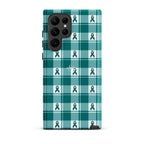 Tough Case for Samsung Cervical Cancer Awareness Plaid, Teal Ribbon, Supportive Gift Samsung Galaxy S22 Ultra - Scottish Squares