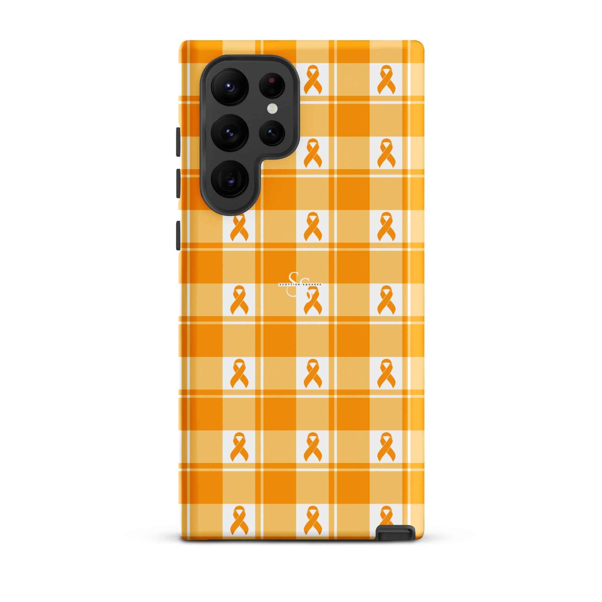 Tough Case for Samsung Kidney Cancer Awareness Plaid, Orange Ribbon, Supportive Gift Samsung Galaxy S22 Ultra - Scottish Squares