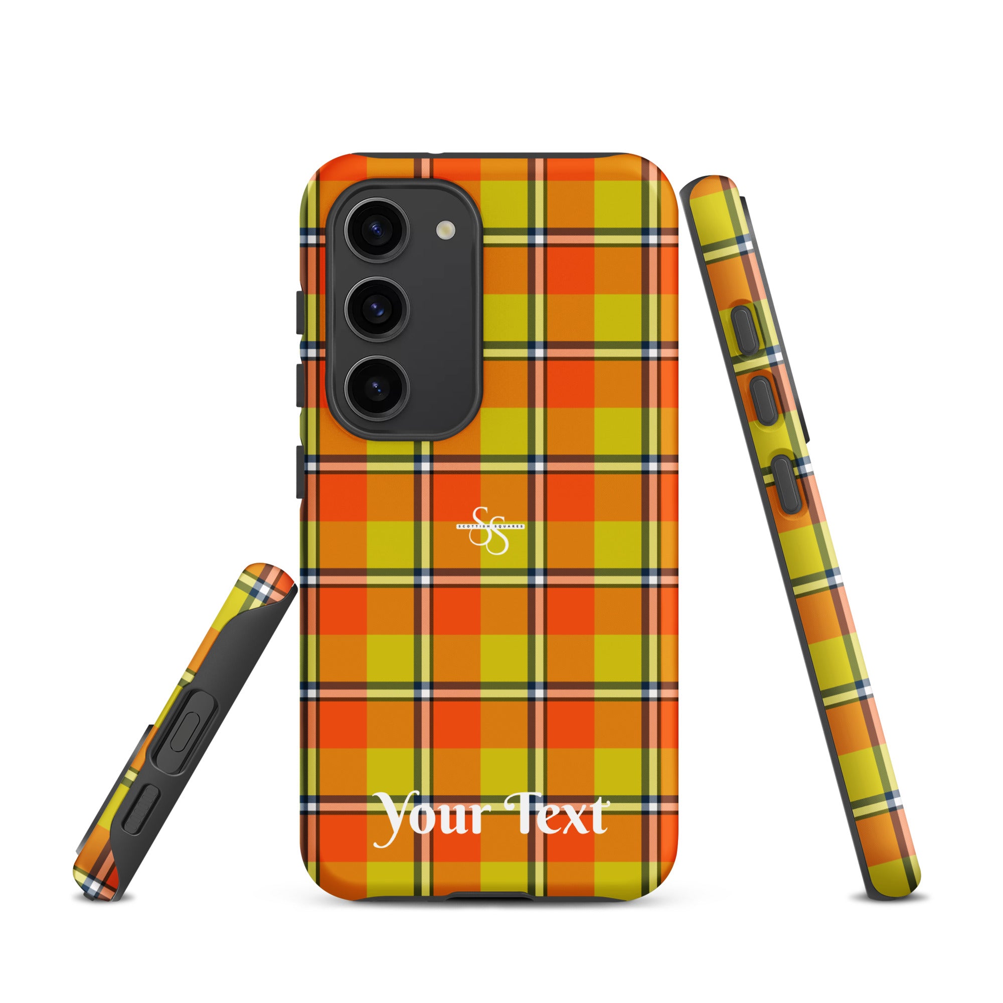 Personalized Blaze Orange and Bird Flower Plaid Samsung Tough Case - Scottish Squares
