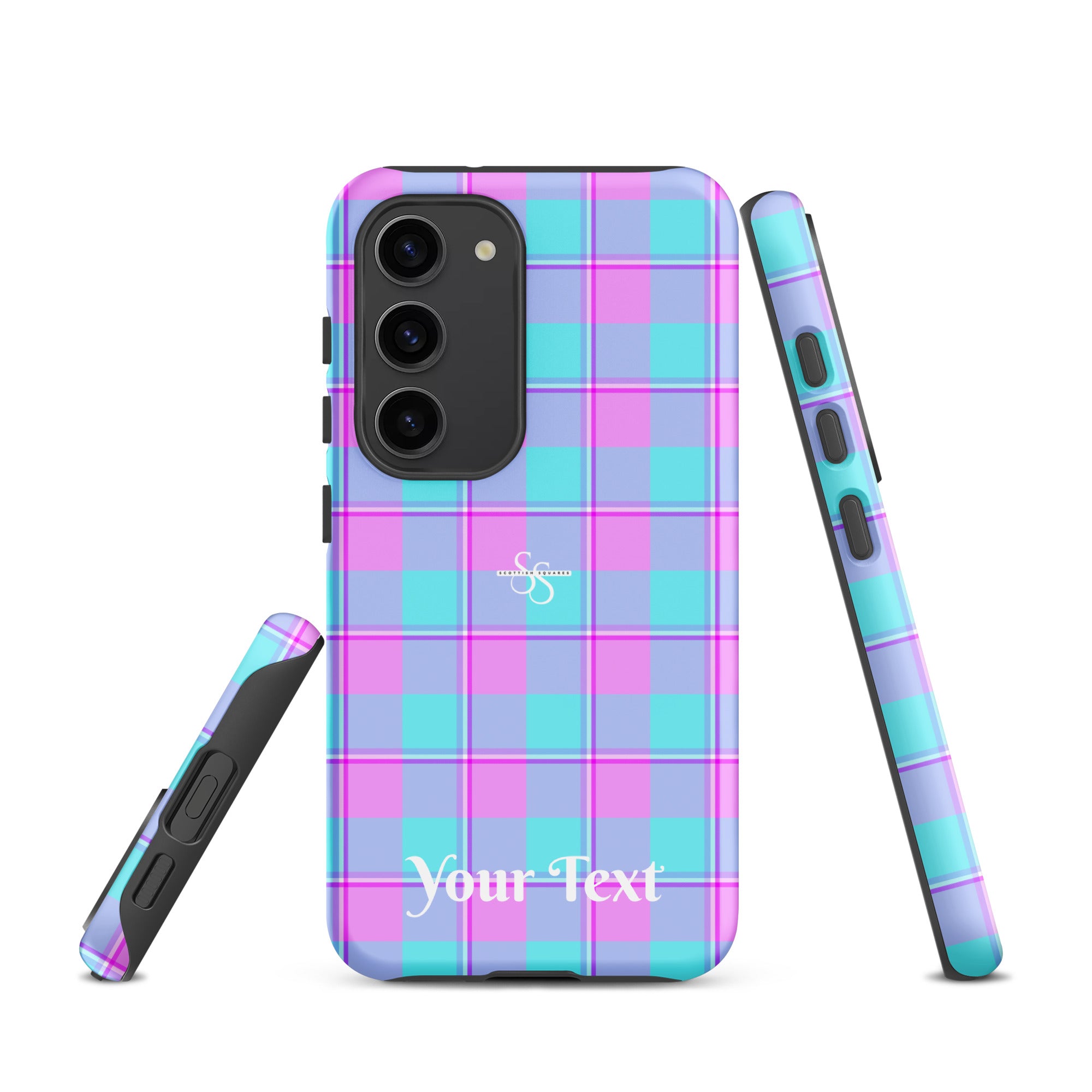 Personalized Mauve and Coastal Mist Plaid Samsung Tough Case - Scottish Squares
