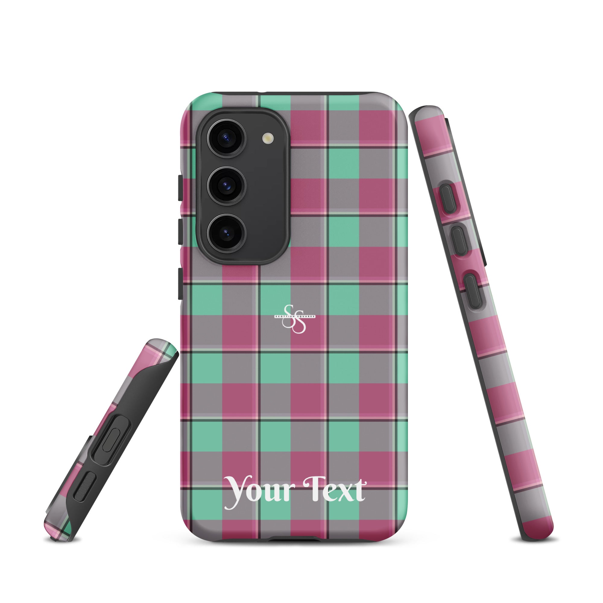 Personalized Vista Blue and Turkish Rose Plaid Samsung Tough Case - Scottish Squares